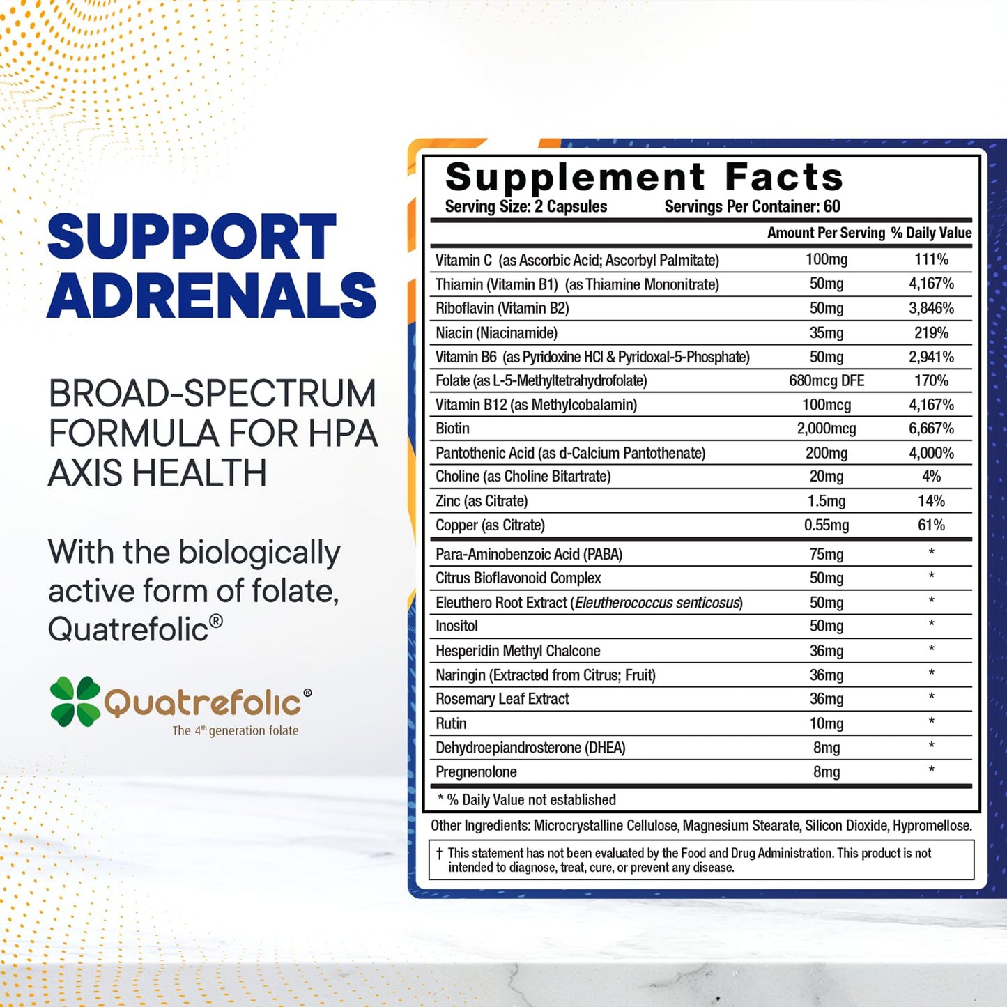 BioMatrix Adrenal Fatigue Supplement Cortisol Manager 5-MTHF B Vitamins Vitamin C Adaptogens Bioflavonoids DHEA Inositol 120 Capsules