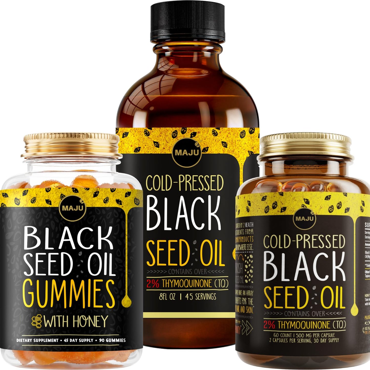 Maju Superfoods Black Seed Oil 3-in-1 Bundle Capsules & Gummies, 3 Count