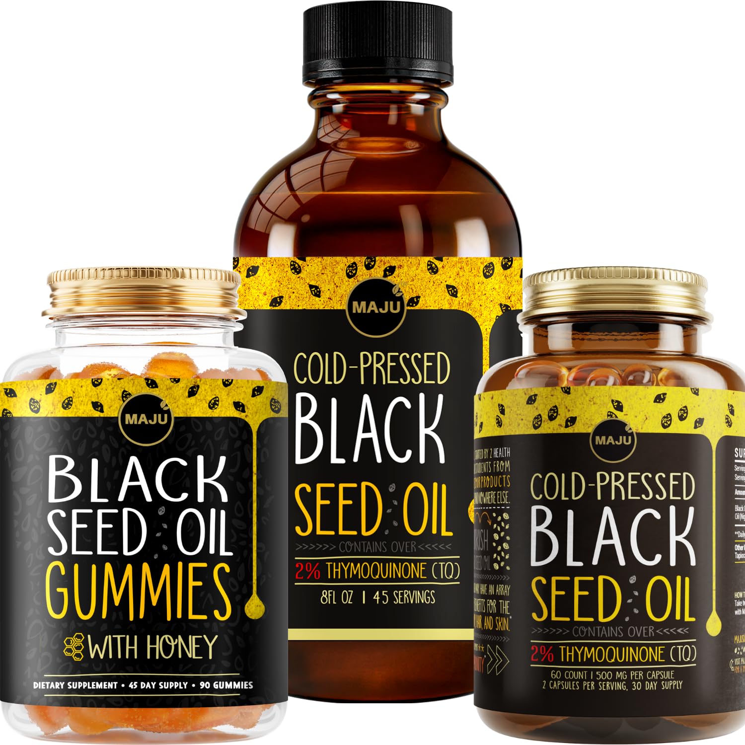 Maju Superfoods Black Seed Oil 3-in-1 Bundle Capsules & Gummies, 3 Count