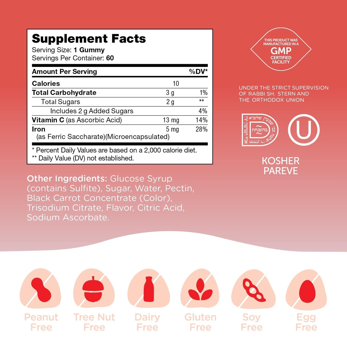 Zahler Iron Gummies with Vitamin C Gummy 60 Count