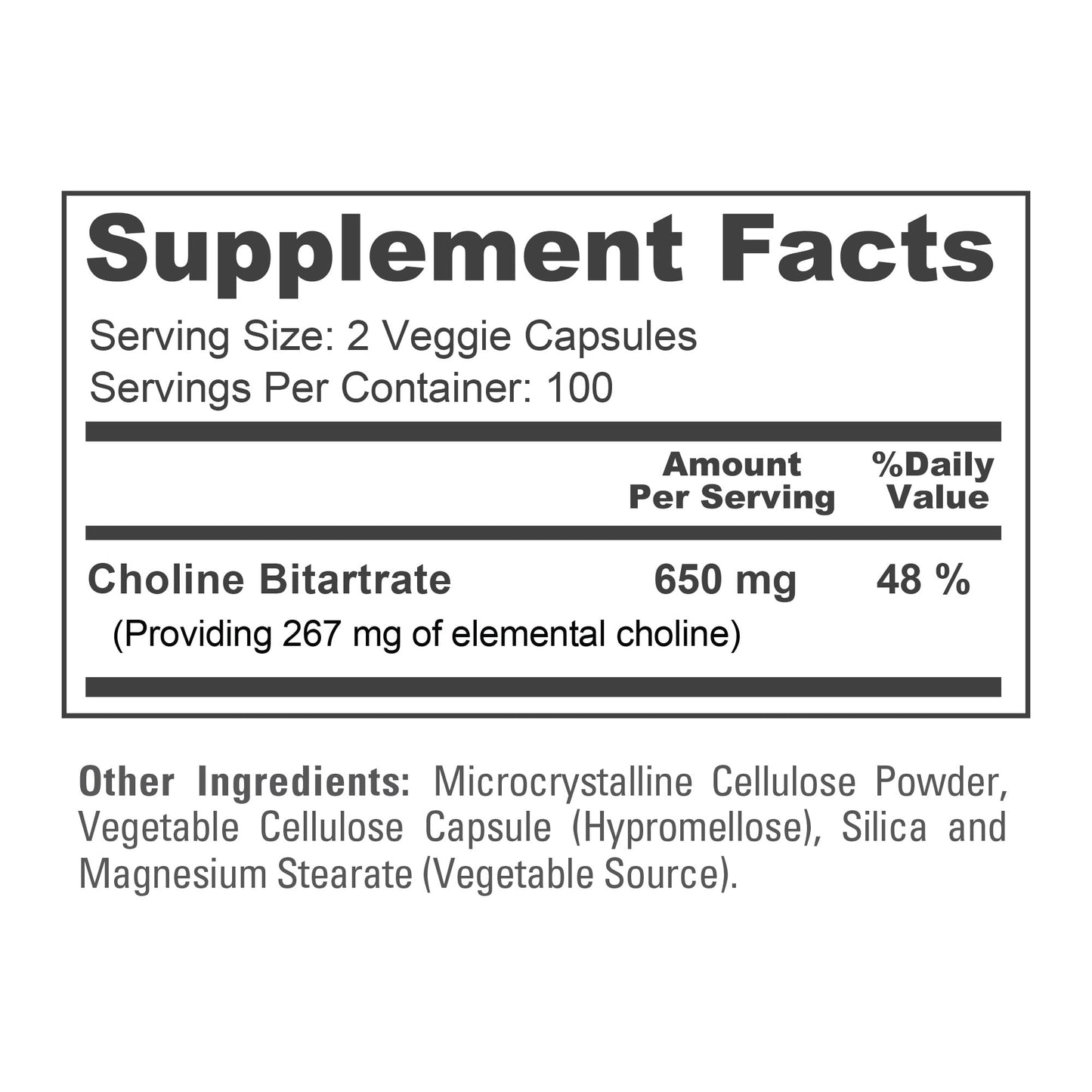 NusaPure Choline Bitartrate Capsule, 650 mg, 200 Capsules