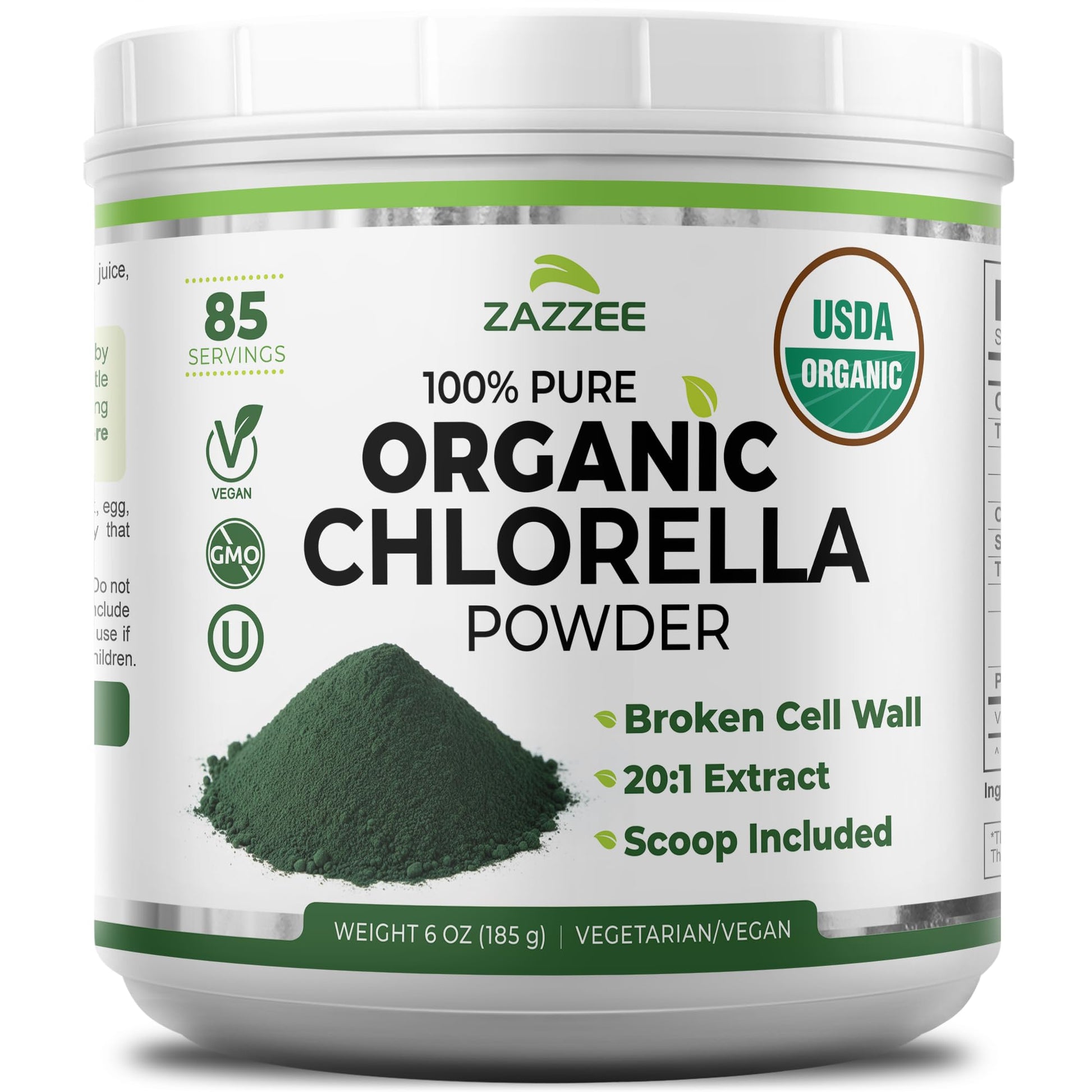 Zazzee USDA Organic Chlorella Powder, Broken Cell Wall, 6 oz