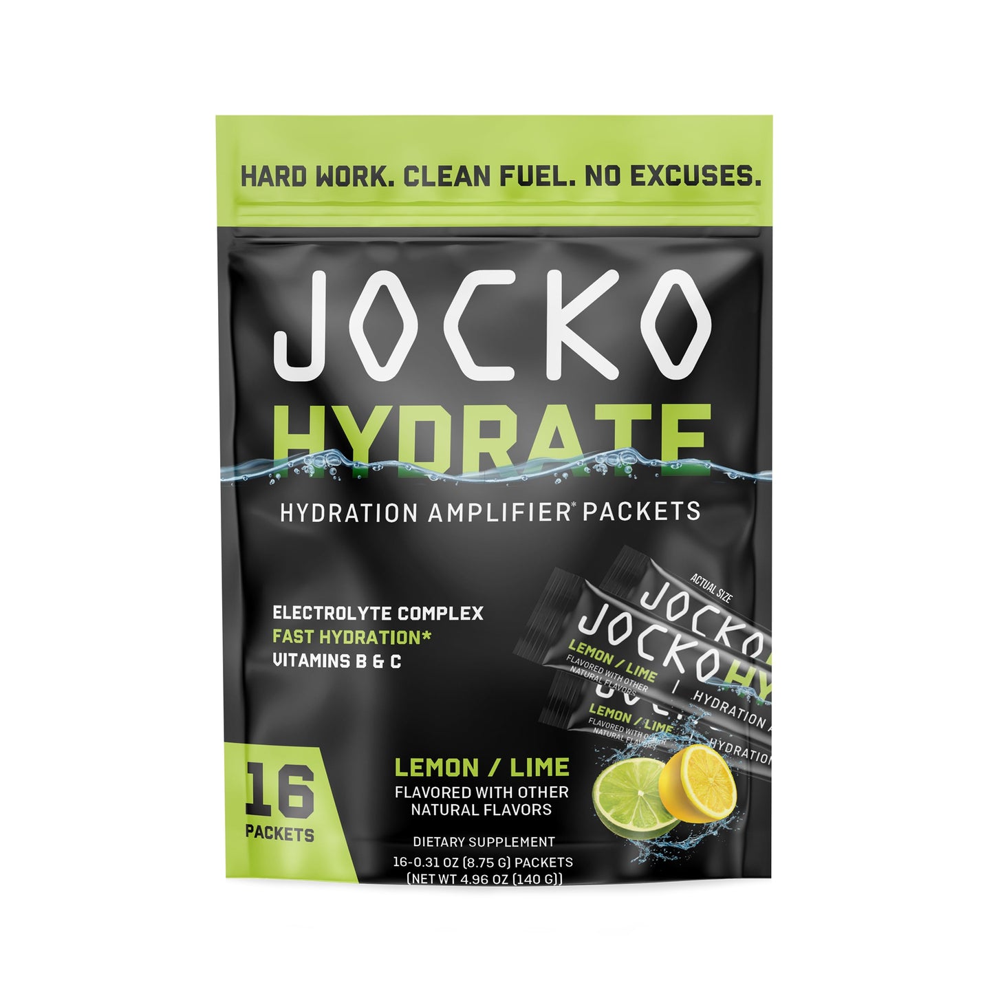Jocko Fuel Hydrate Electrolytes Powder Packets, Lemon Lime, 16 Packets
