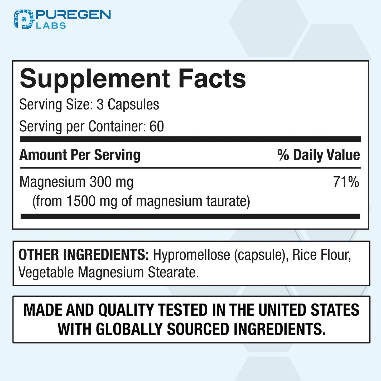 P Puregen Labs Magnesium Taurate 1500mg Capsules 180 Capsules