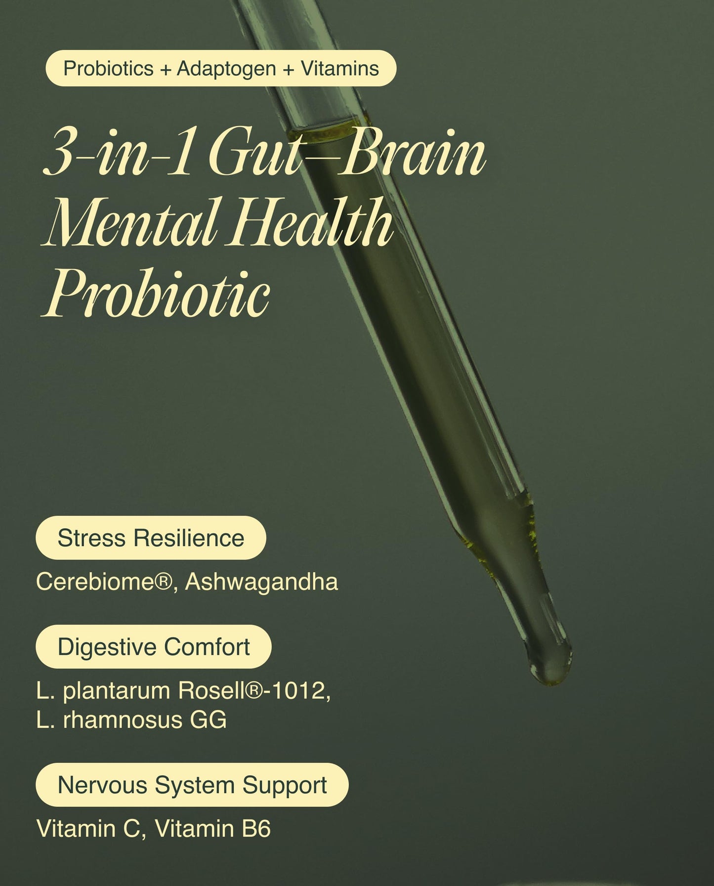 Ecosh Ecobiotic Calm + Mood Probiotic Gut–Brain Mood Support Supplement with Clinically Studied Strains (L. helveticus R0052, B. longum R0175, L. rhamnosus GG, L. plantarum 1012), Ashwagandha, VIT C & B6, 30 Capsules