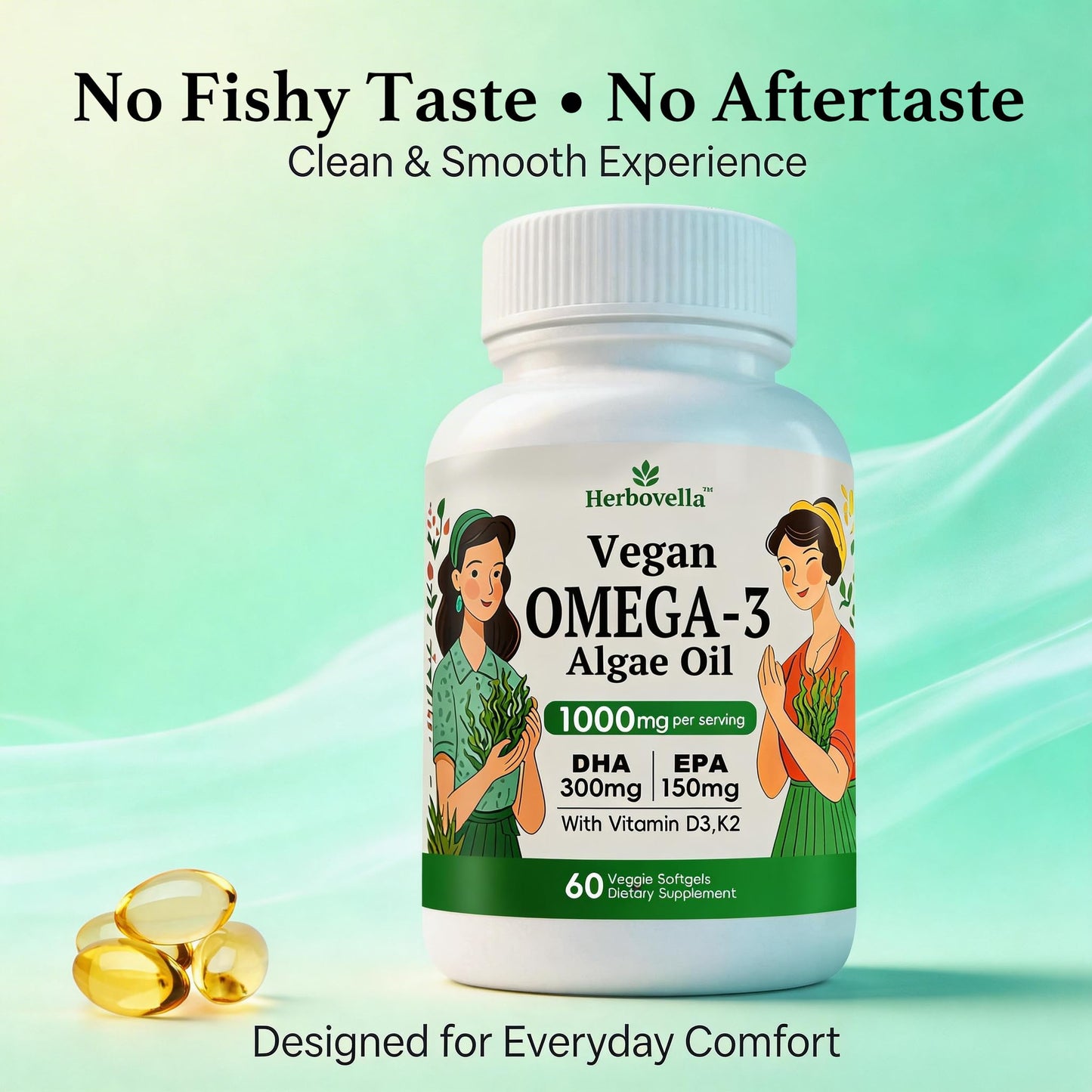 Herbovella Vegan Omega-3 Softgels, 60 Count