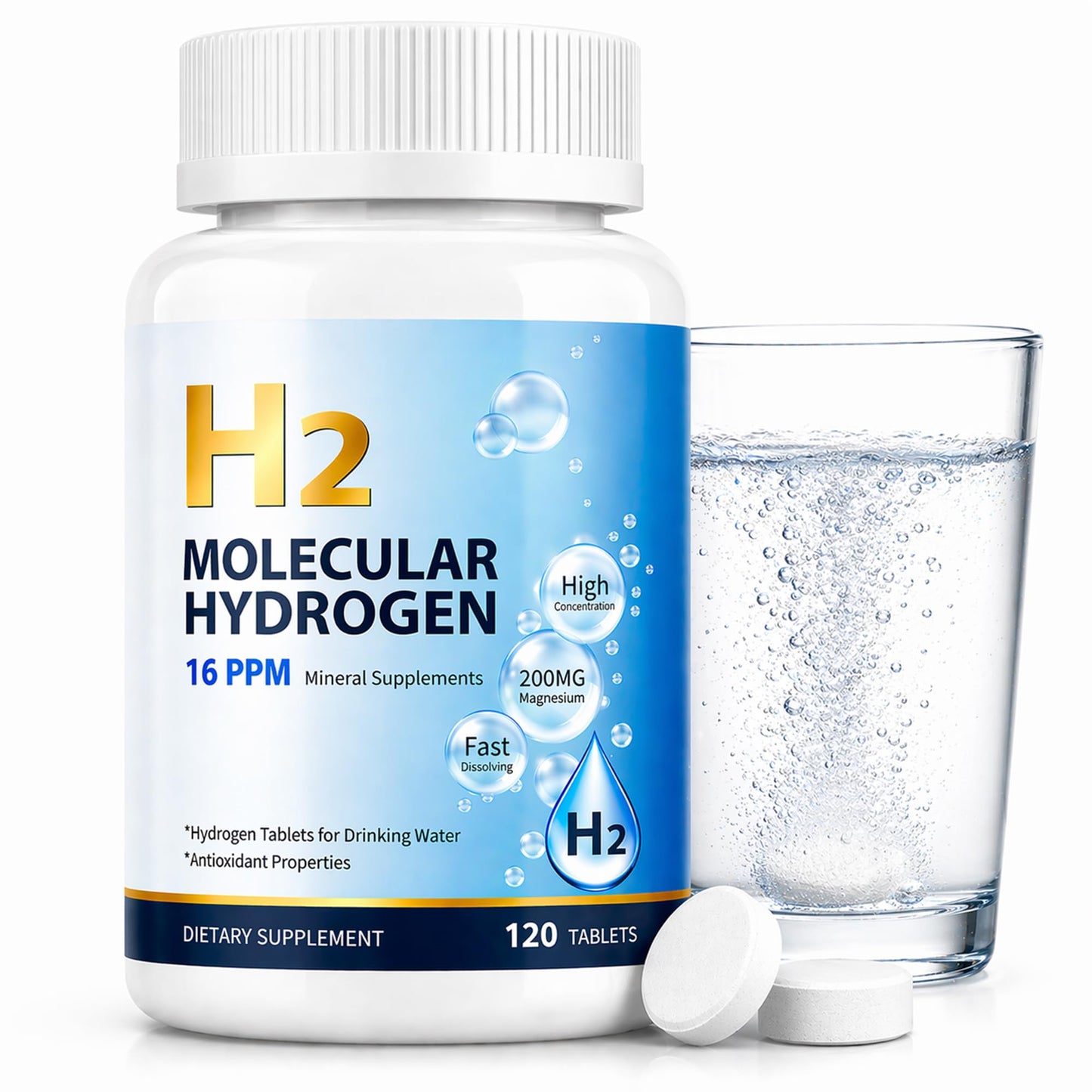 Trihood 16 PPM Molecular Hydrogen Water Tablets with Magnesium, 120 Tablets