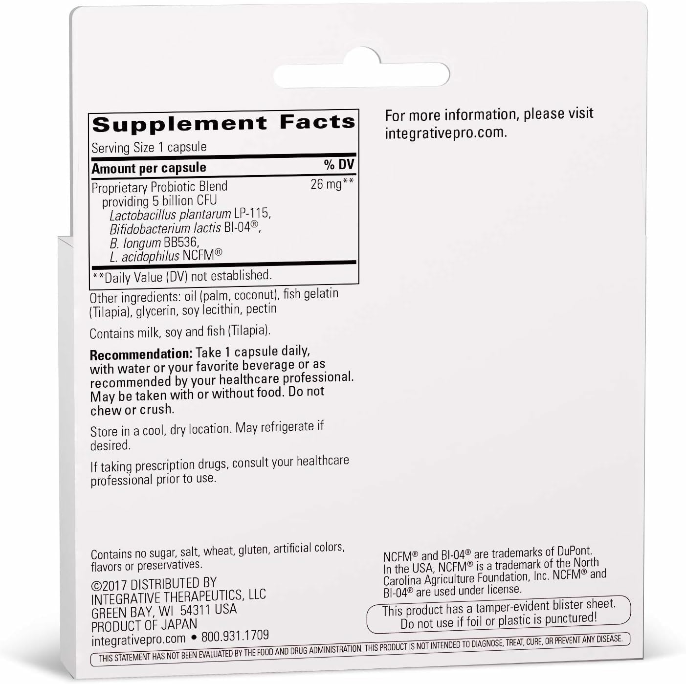Integrative Therapeutics Probiotic Pearls Advantage Capsule 60 Count