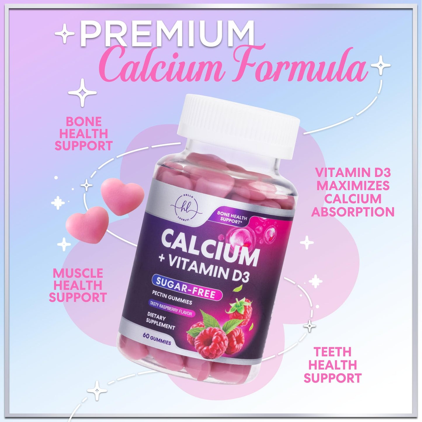 Hello Lovely! Calcium Supplement Gummies with Vitamin D3, 60 Count
