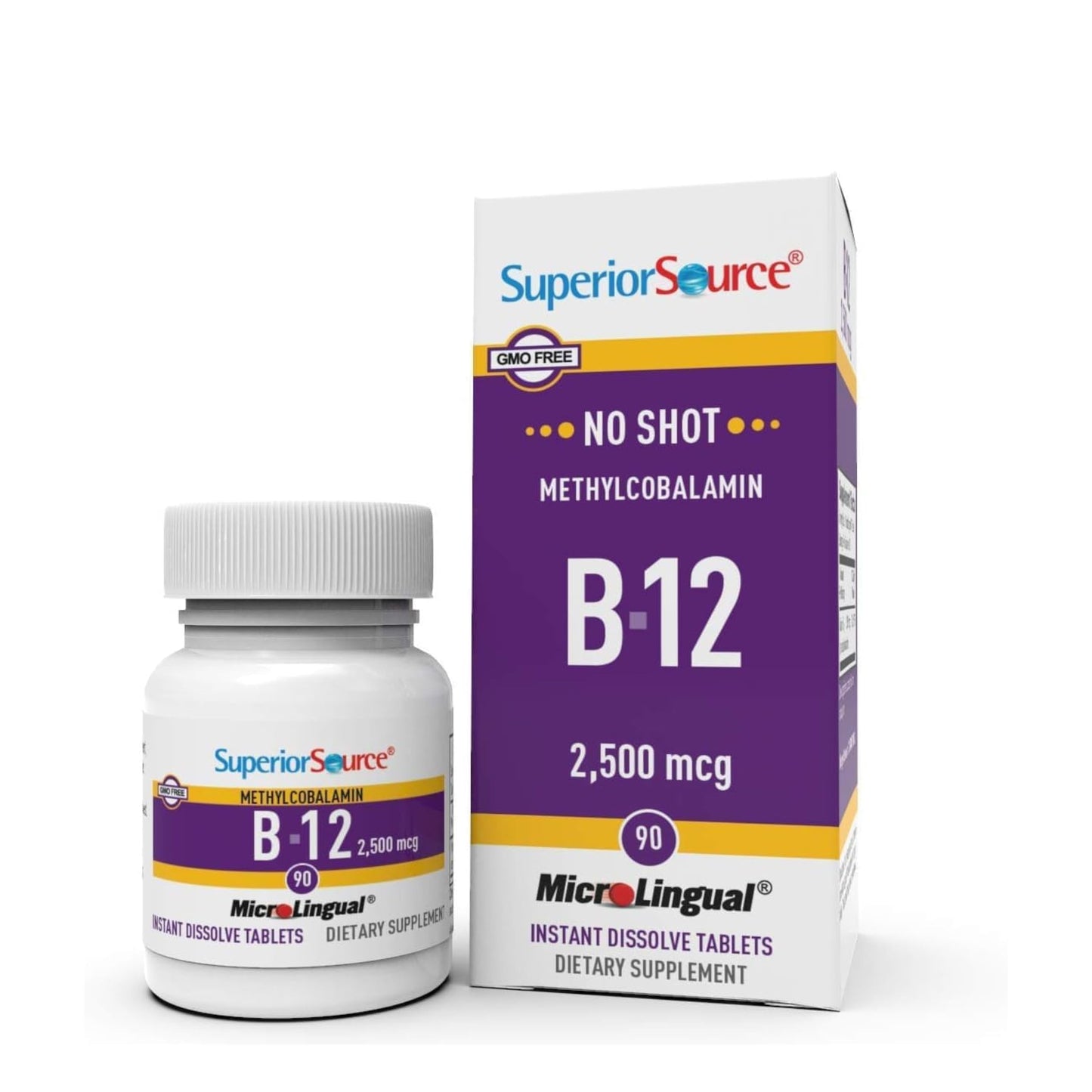 Superior Source No Shot Vitamin B12 Methylcobalamin 2,500 mcg Quick Dissolve MicroLingual Tablets 90 Count