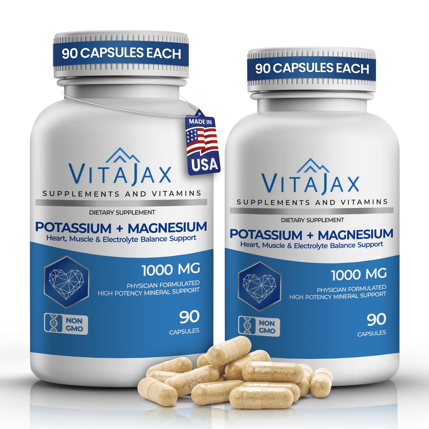 VITAJAX Potassium Magnesium Supplement 1000mg Capsules, 180 Count