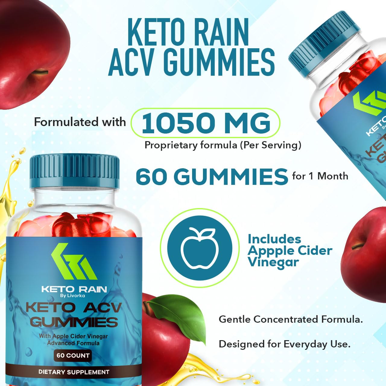 LIVORKA Keto Rain ACV Gummies 1050mg, 300 Gummies