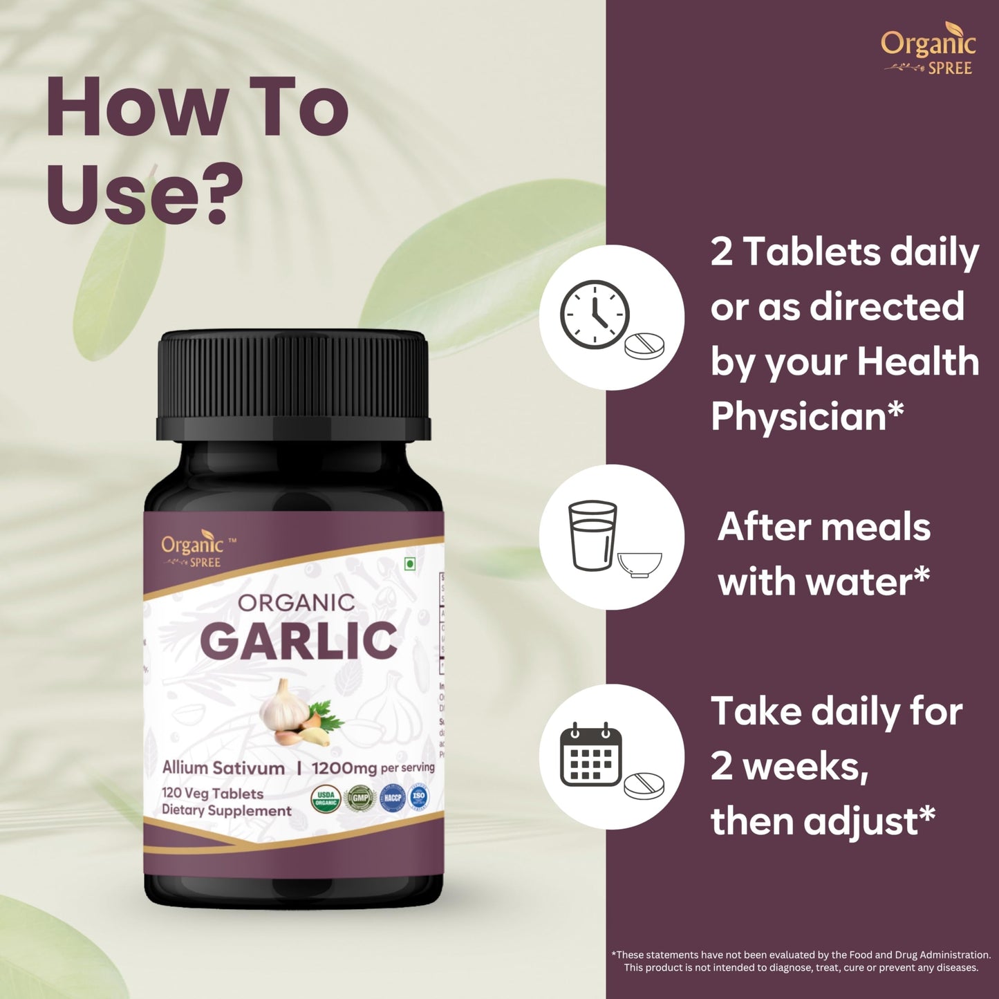 ORGANIC SPREE Garlic 120 Tablets