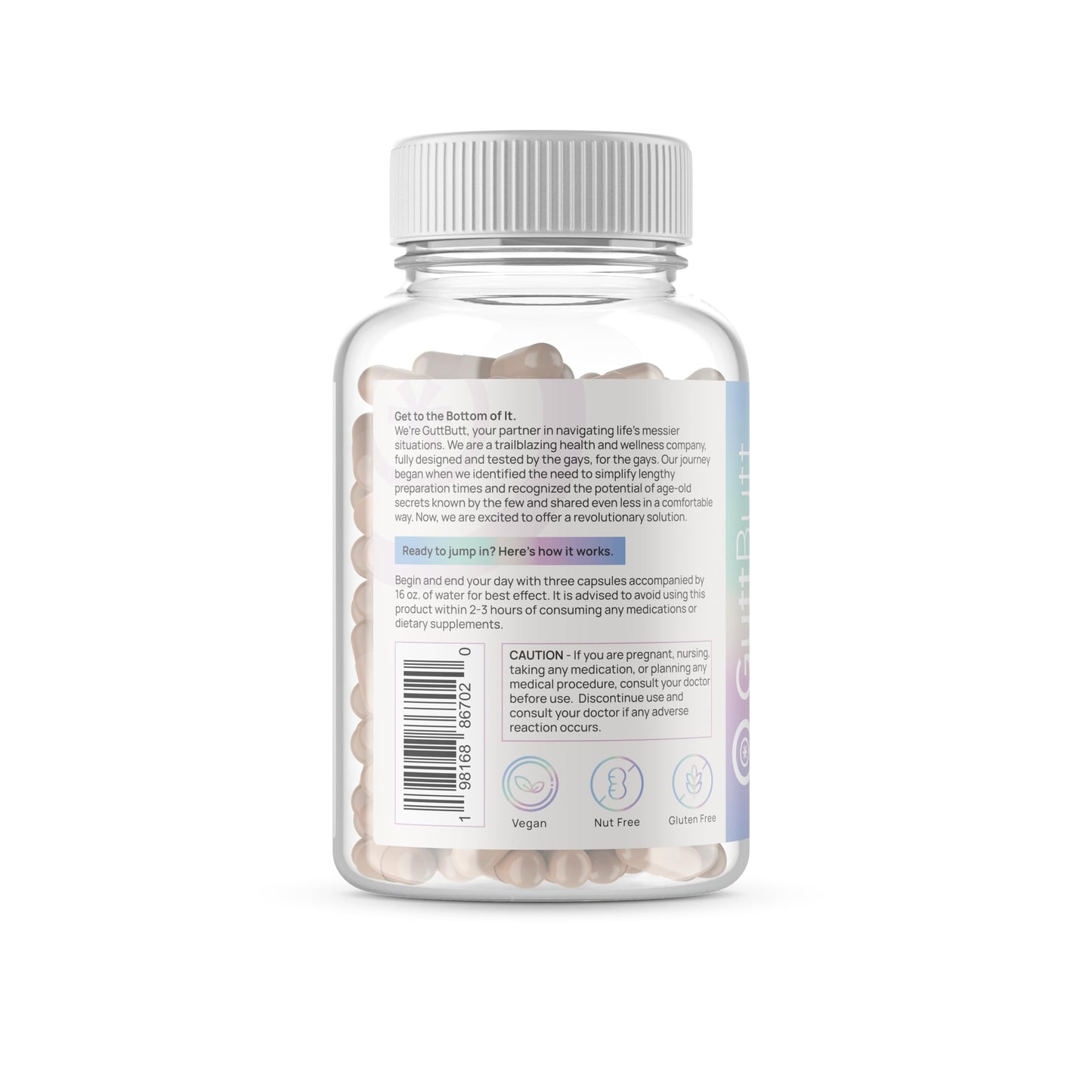 GuttButt Vegan Cleanliness Fiber Supplement Capsules, 120 Capsules