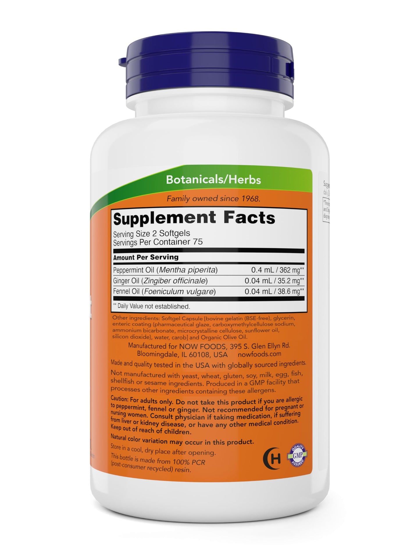NOW Foods Peppermint Gels with Ginger Oil and Fennel Oil Enteric Coated Softgel 150