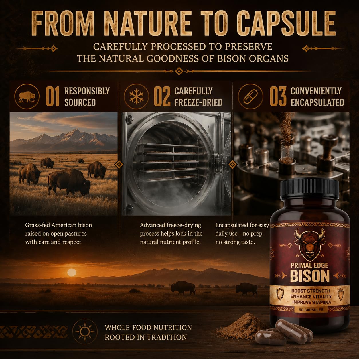 Kymezol Primal Edge Bison Grass-Fed American Bison Organ Supplement Capsule, 60 Capsules