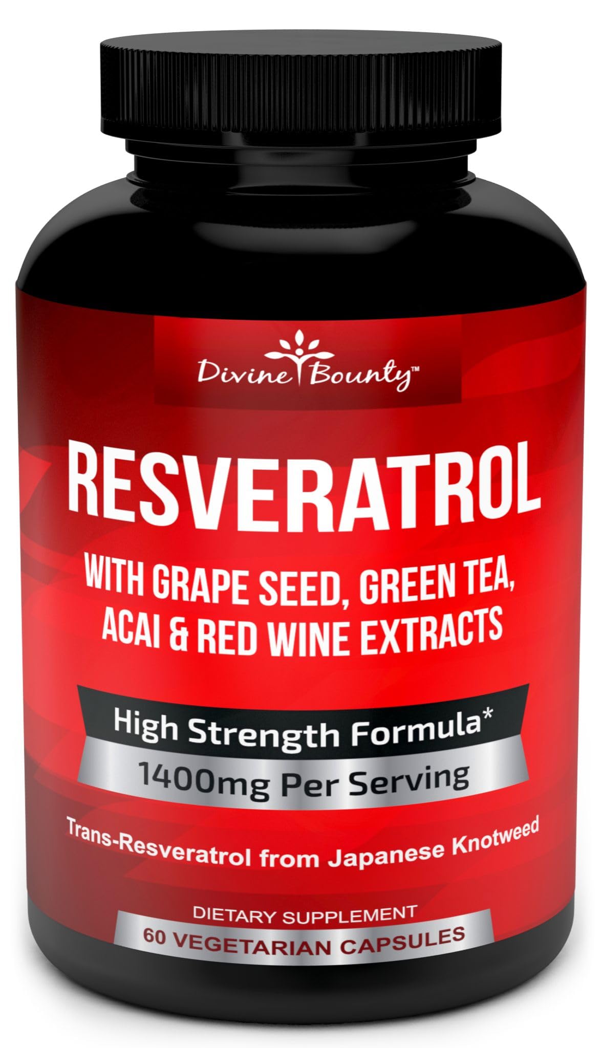 Divine Bounty Resveratrol 1400mg with Green Tea Extract & Grape Seed Capsule, 60 Capsules