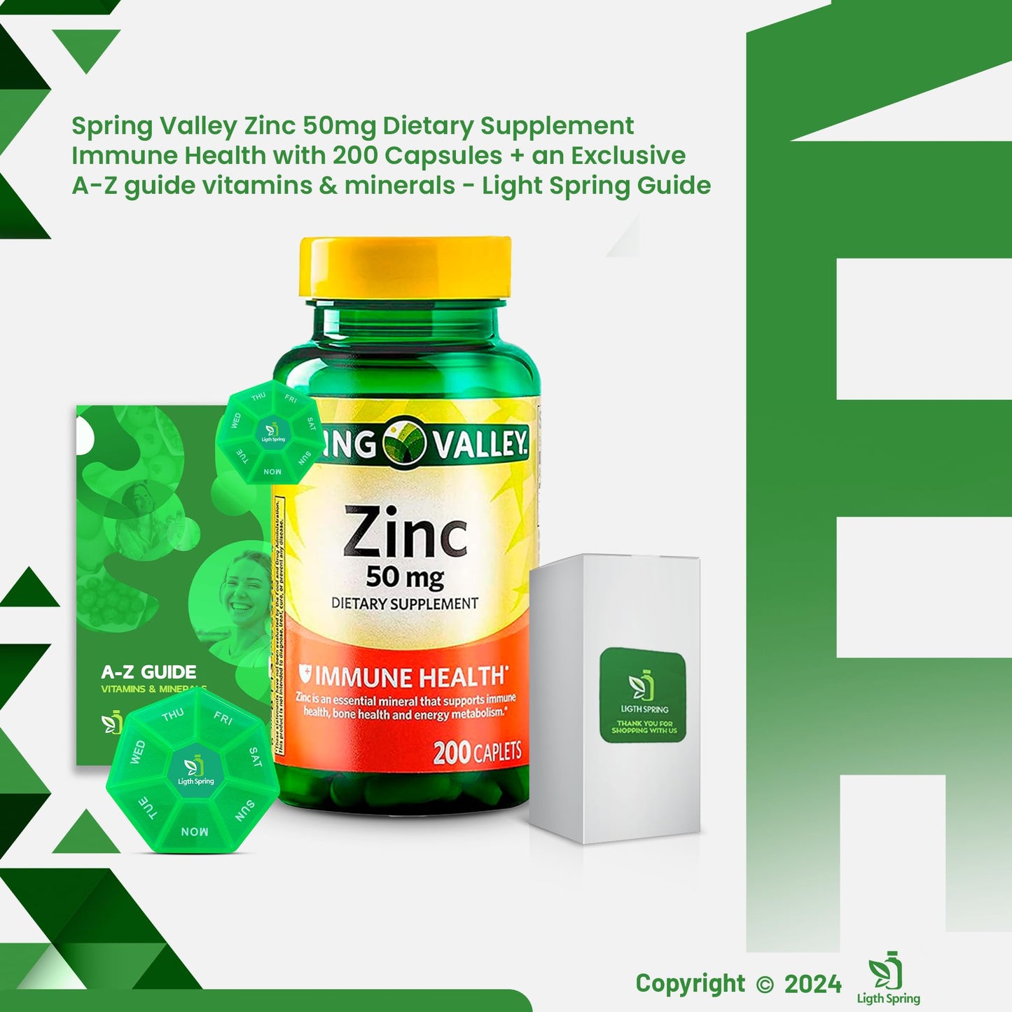 LightSpring Zinc Supplement 50mg Caplets, 200 Count