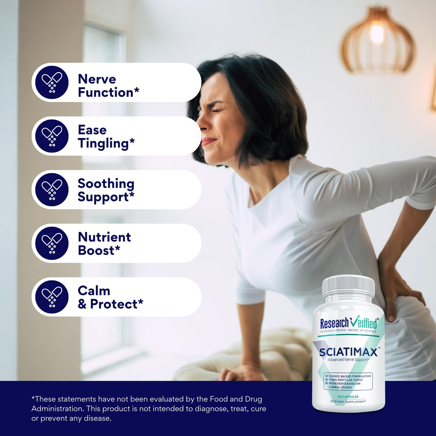 Research Verified Sciatimax Sciatica & Nerve Support with B Vitamins, Magnesium, Corydalis, Boswellia & Alpha Lipoic Acid Capsule, 60 Count