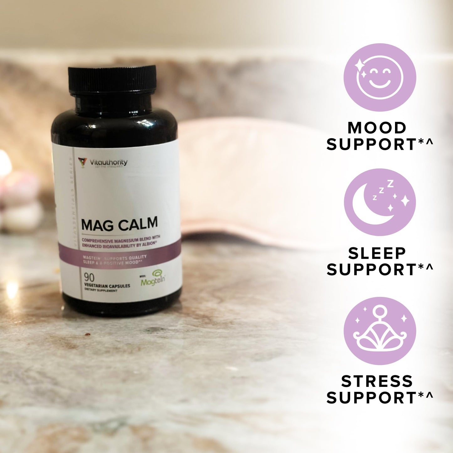 Vitauthority Magnesium L-Threonate Biglycenate Chelate Blend GABA and L-Theanine Sleep Support Capsules 90 Count