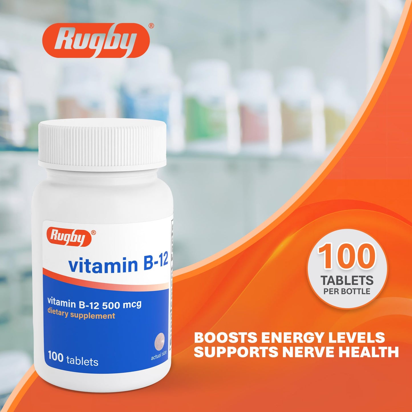 Rugby Laboratories Vitamin B12 500 mcg Tablet, 100 Tablets