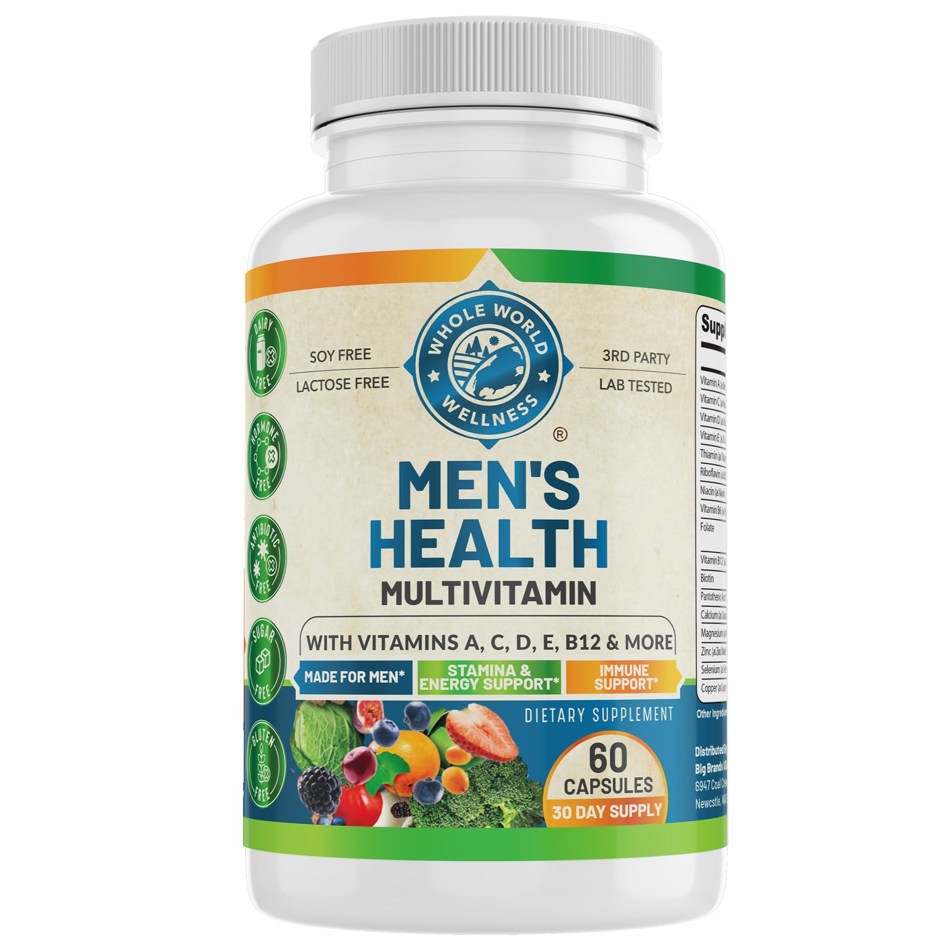 Whole World Wellness Mens Daily Multivitamin Multimineral Supplement for Energy, Focus, Stamina & Performance, Capsule, 60 Count