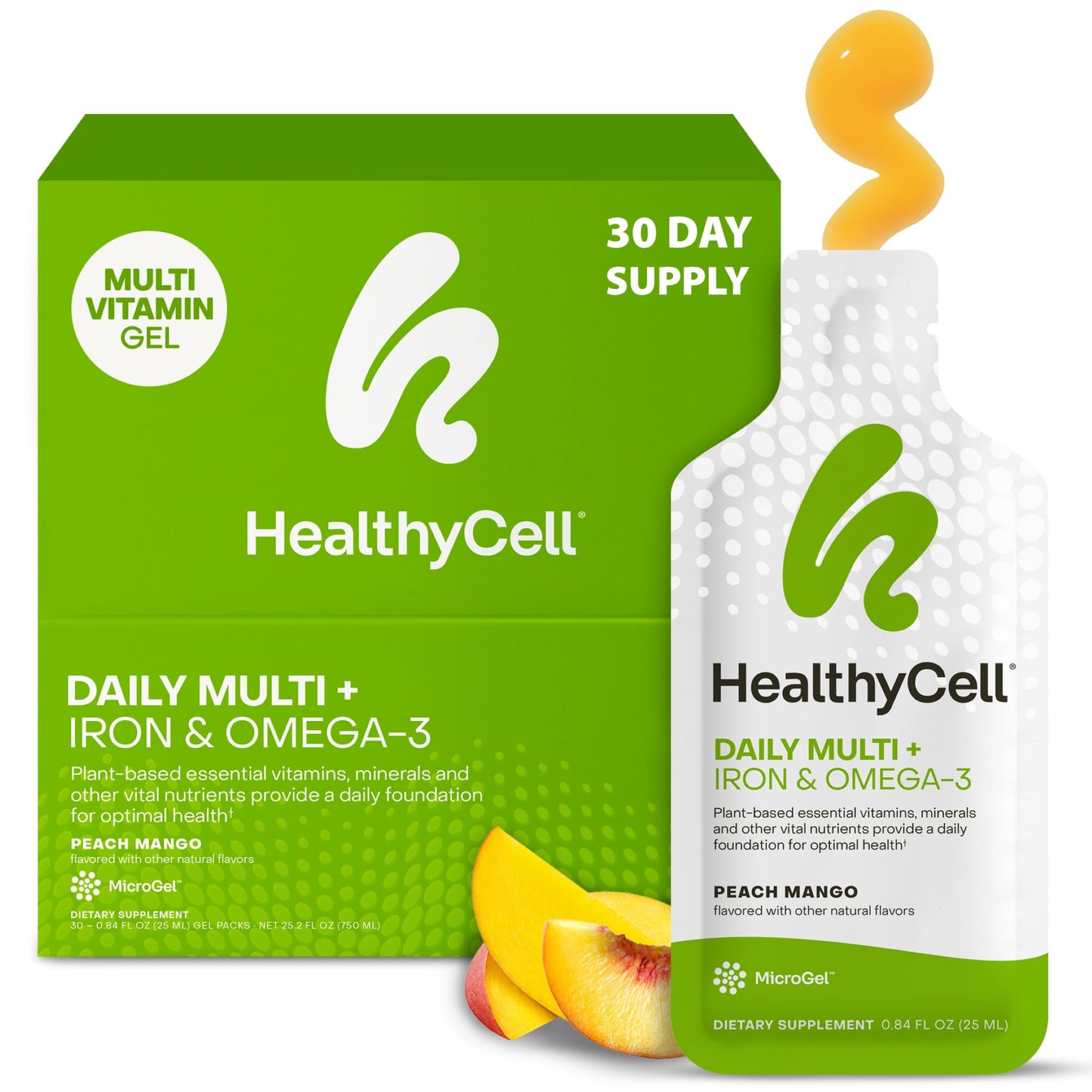 Healthycell Vegan Daily Multivitamin with Iron & Omega-3 Liquid Supplement Softgel 30