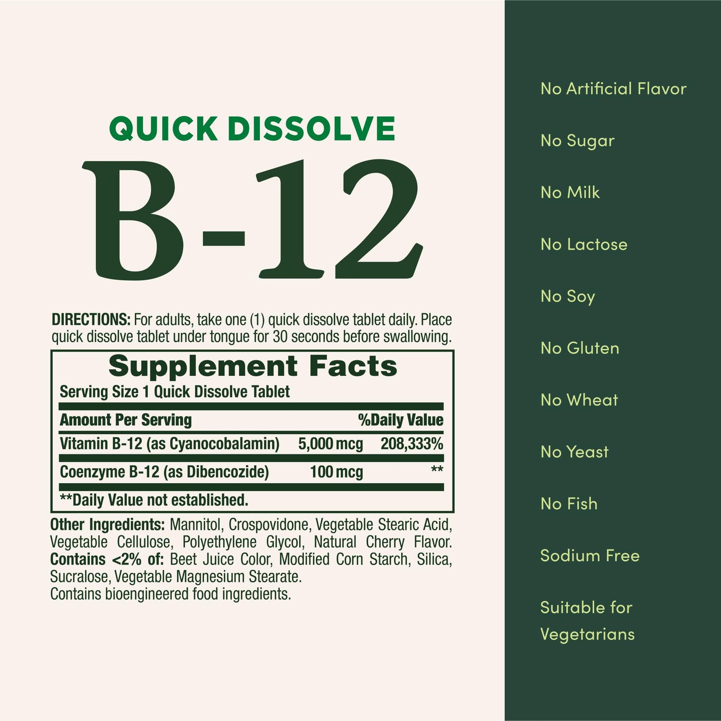Nature's Bounty Vitamin B12 Quick-Dissolve Vitamin Supplement, 80 Tablets