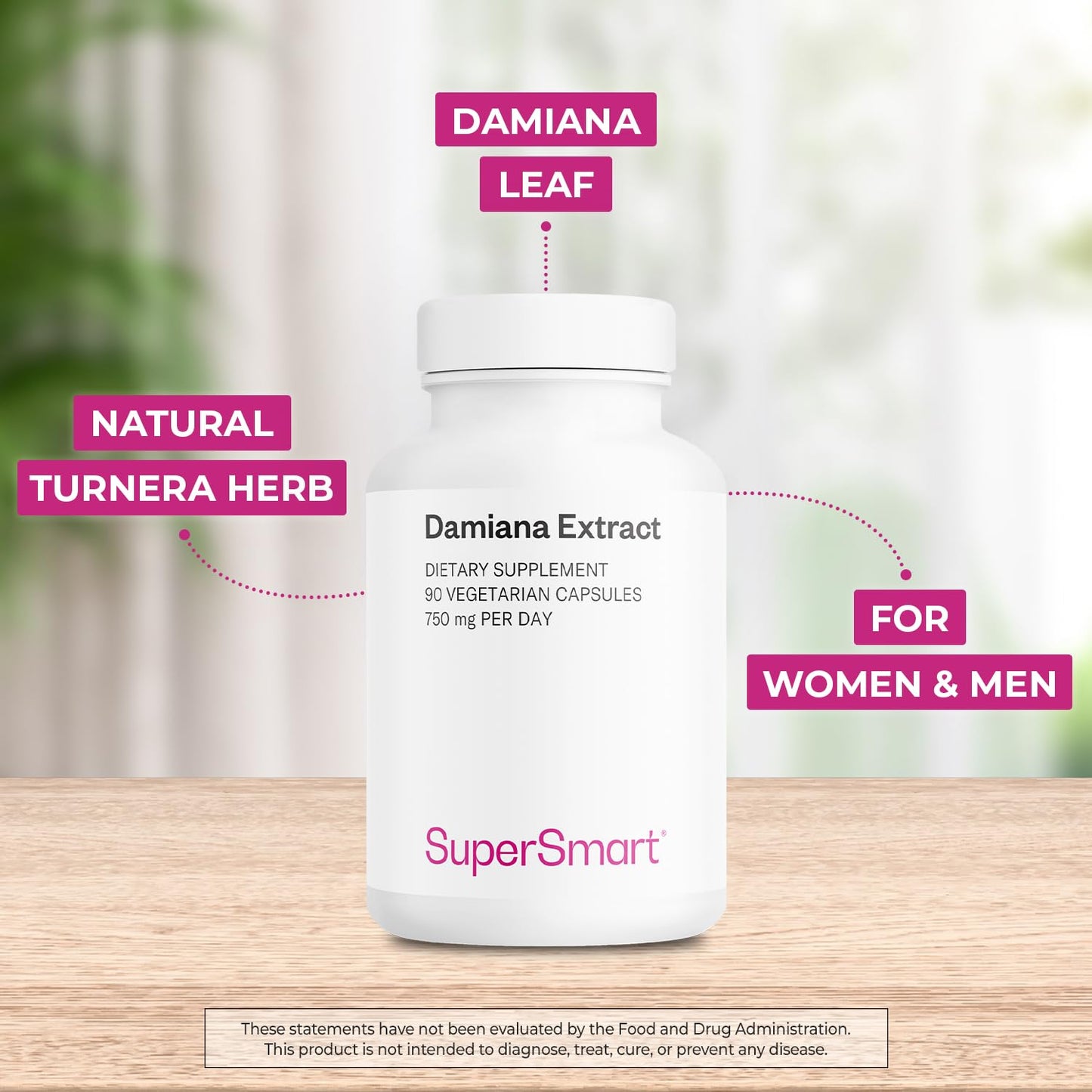 Supersmart Damiana Extract 750mg Capsules, 90 Count