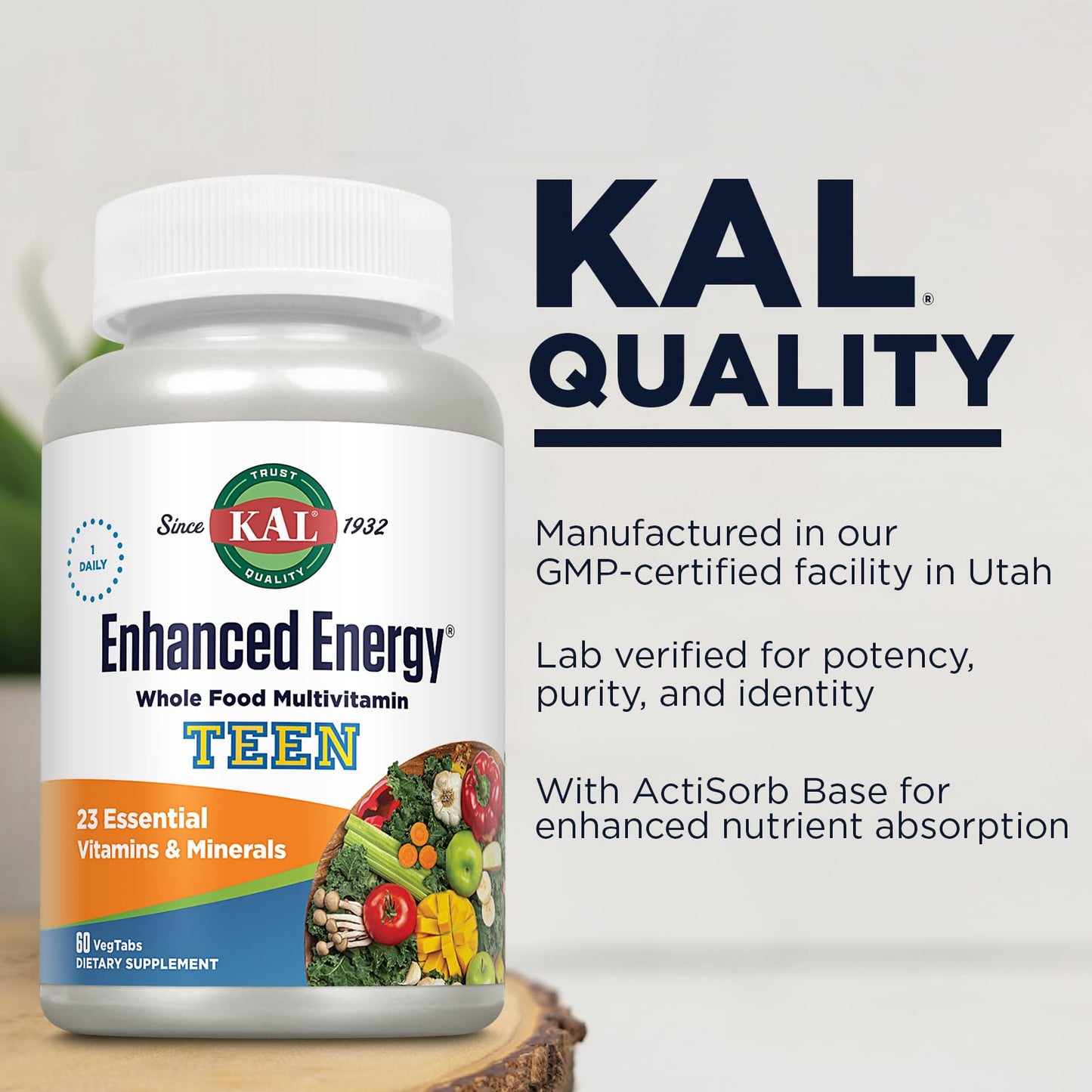 KAL Teens Enhanced Energy Multivitamin with Iron, Vegetarian Tablet, 60 Tablets