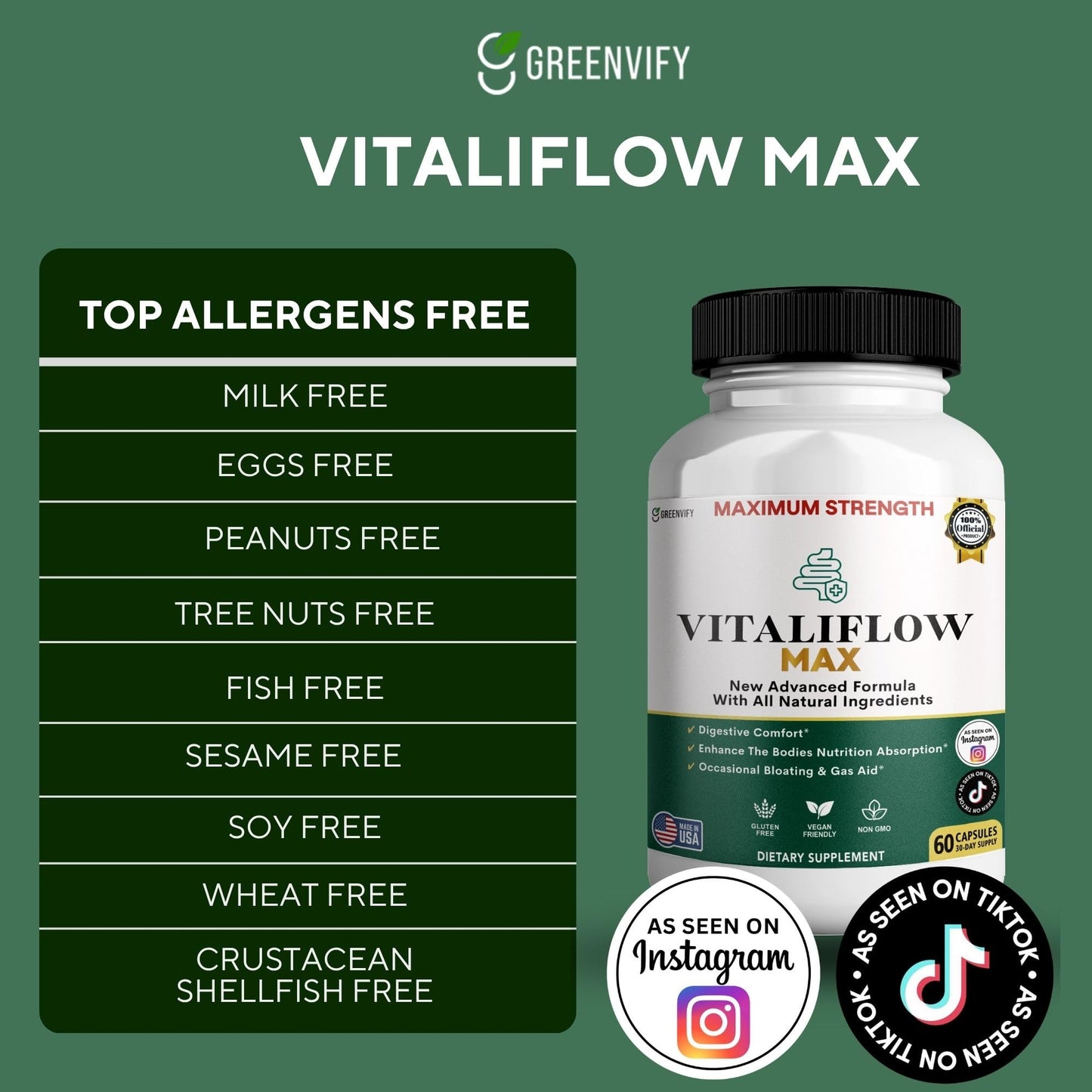 GREENVIFY Vitaliflow Max Digestive Enzyme Supplement Capsules 180