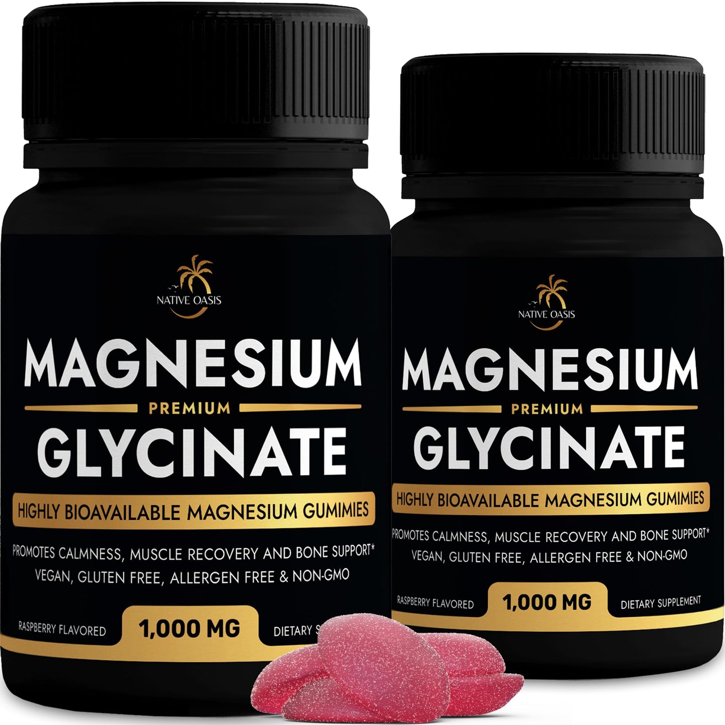NATIVE OASIS Magnesium Glycinate Gummies 1,000mg Highly Bioavailable Magnesium Glycinate Gummy Supplement, Non GMO, Gluten & Allergen Free, 180 Gummies