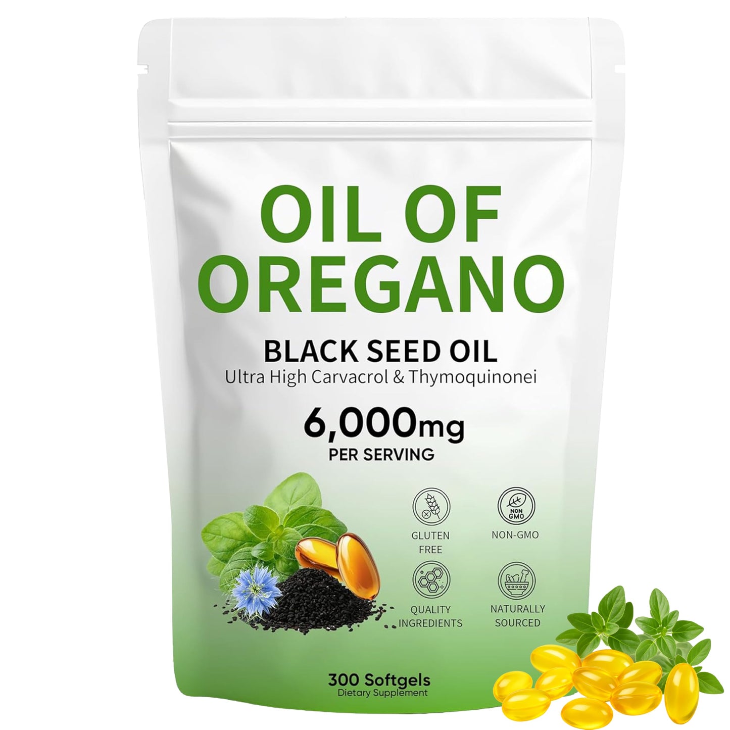 vifdusi Oil of Oregano with Black Seed Oil Capsules, 300 Capsules