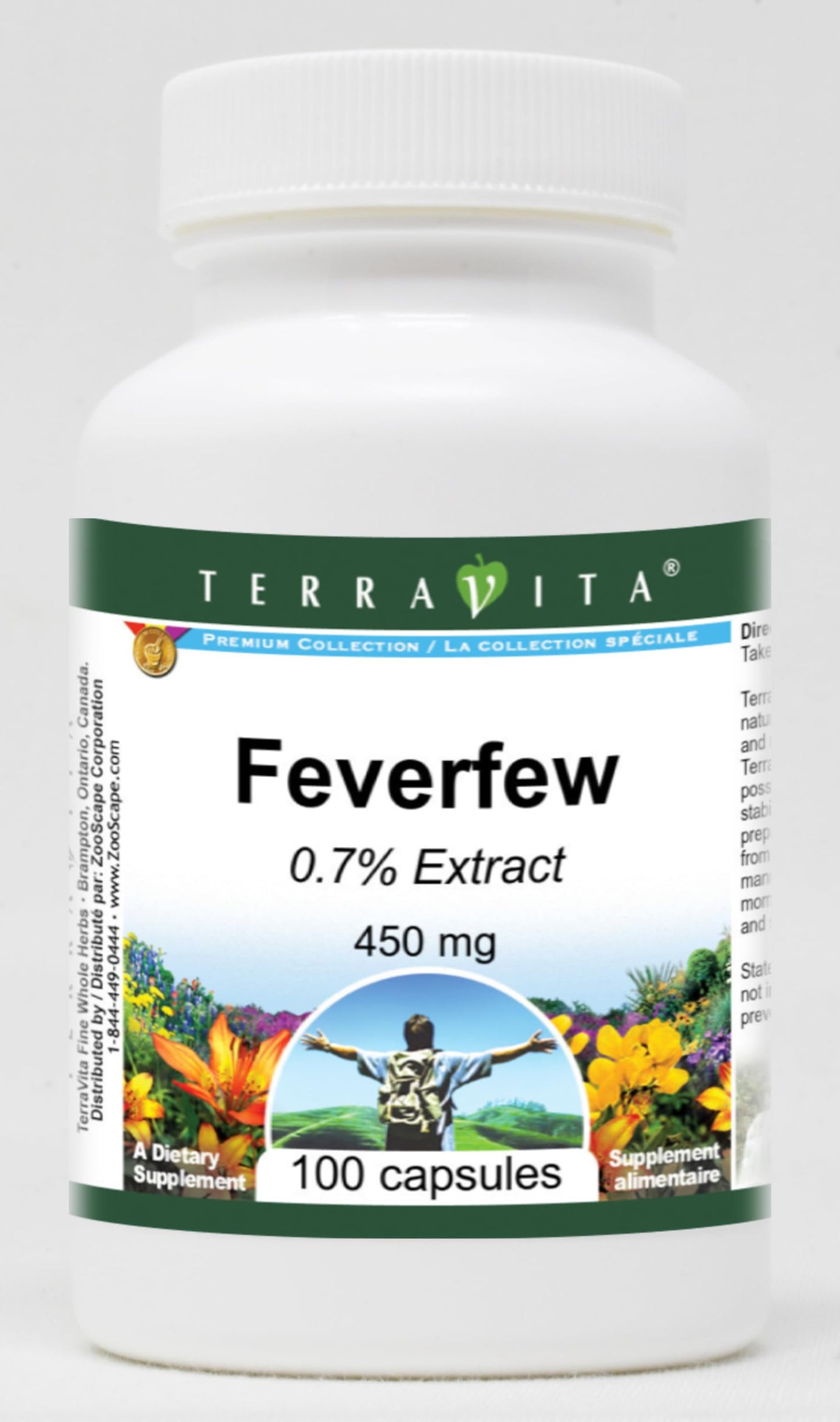 Terravita Feverfew 0.7% - 450 mg Capsules, 100 Count
