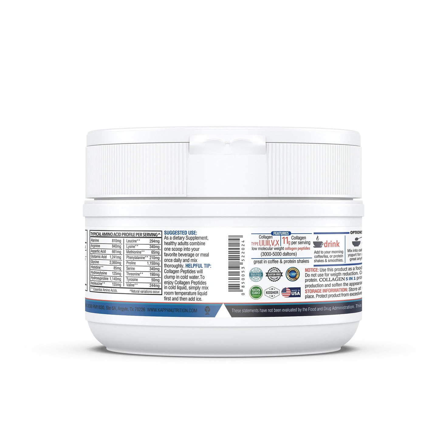 KAPPA NUTRITION Collagen Peptides Powder, 5 in 1 Multi-Collagen Advanced Complex with Hydrolyzed Collagen Peptides, 11.6 oz
