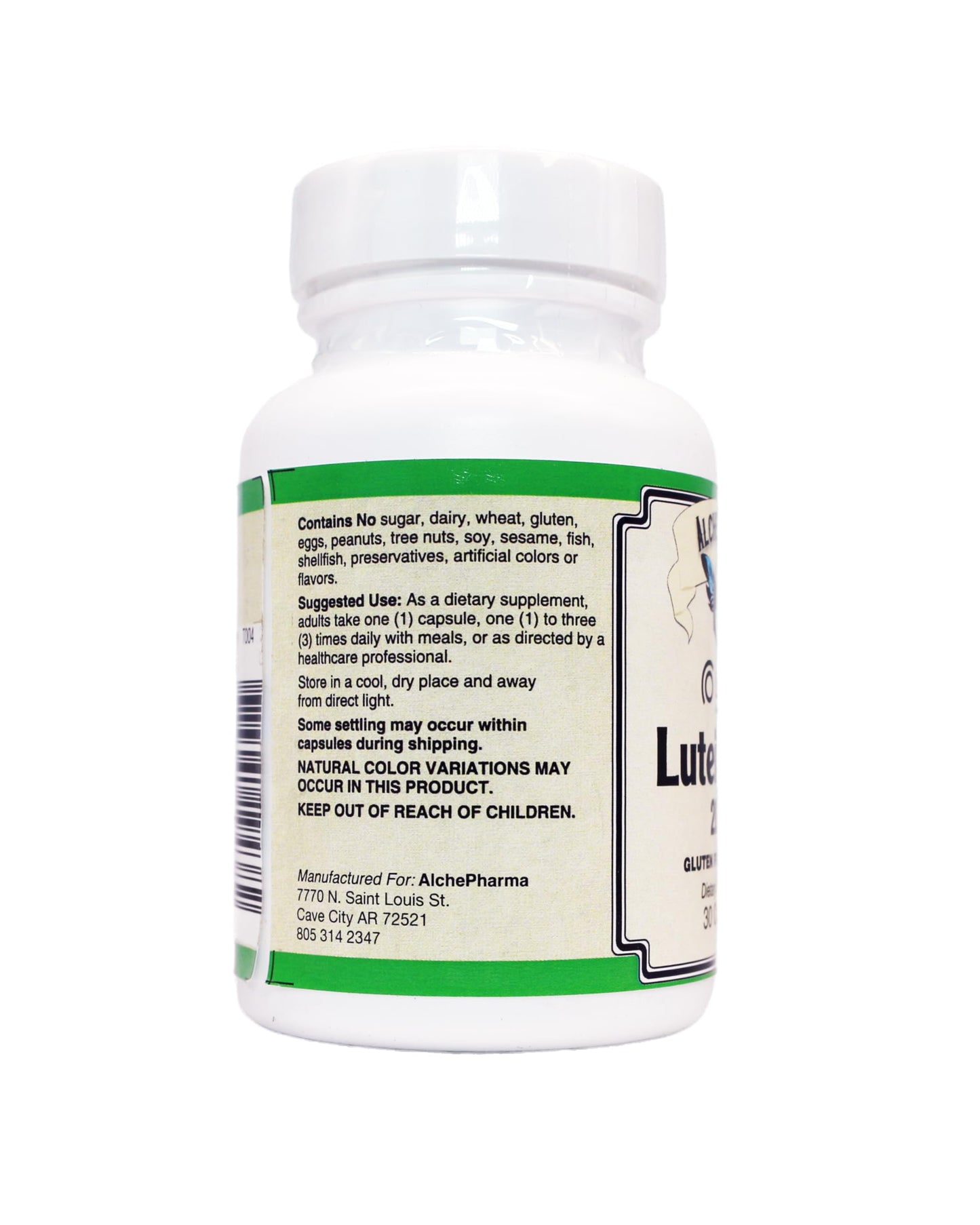 AlchePharma Lutein Plus 20 MG (crystalline Free Lutein) w/Zeaxanthin and Bilberry - Lutemax® Capsules, 30 Count