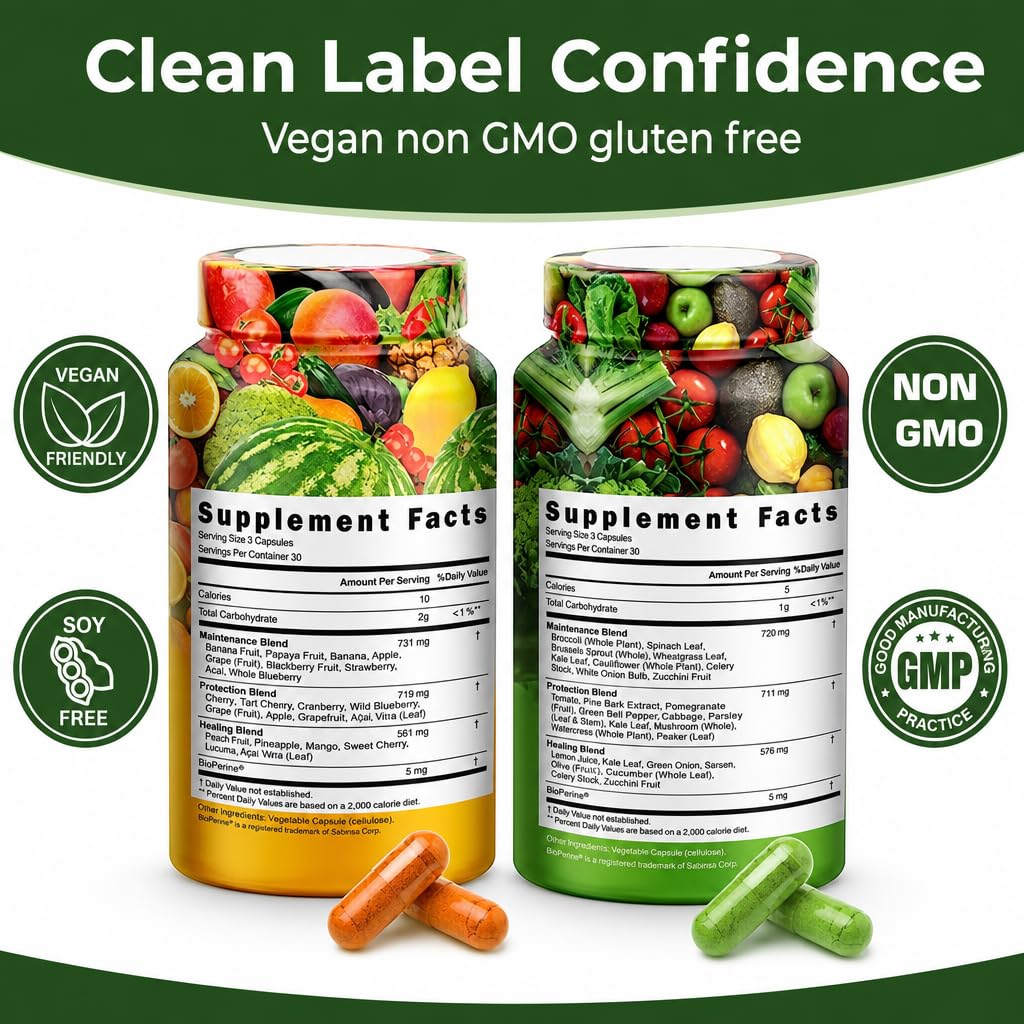 VITAMIZED 38 Fruits and Vegetables Supplement For Overall Health & Energy Capsules, 180 Count
