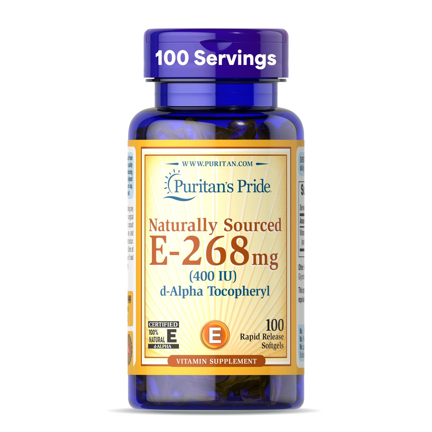 Puritan's Pride Vitamin E-268mg (400IU) D-Alpha Tocopheryl Softgels, 100 Count