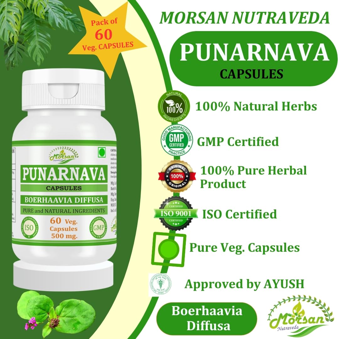 Morsan Nutraveda Punarnava (Boerhaavia Diffusa) Capsules 120 Count