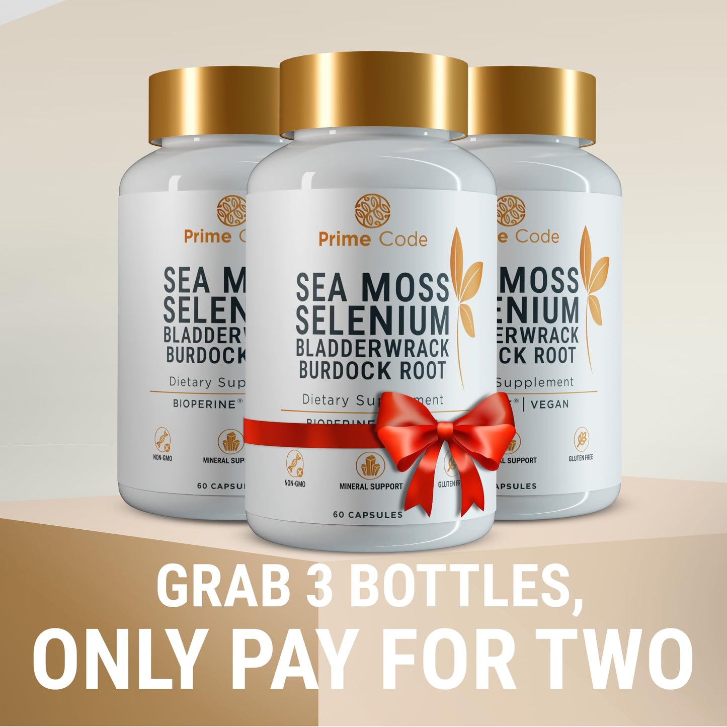 Prime Code Sea Moss Capsules with Selenium – 3-in-1 Blend with Bladderwrack & Burdock Root – Supports Immune Health & Daily Wellness – Vegan, 60 Capsules