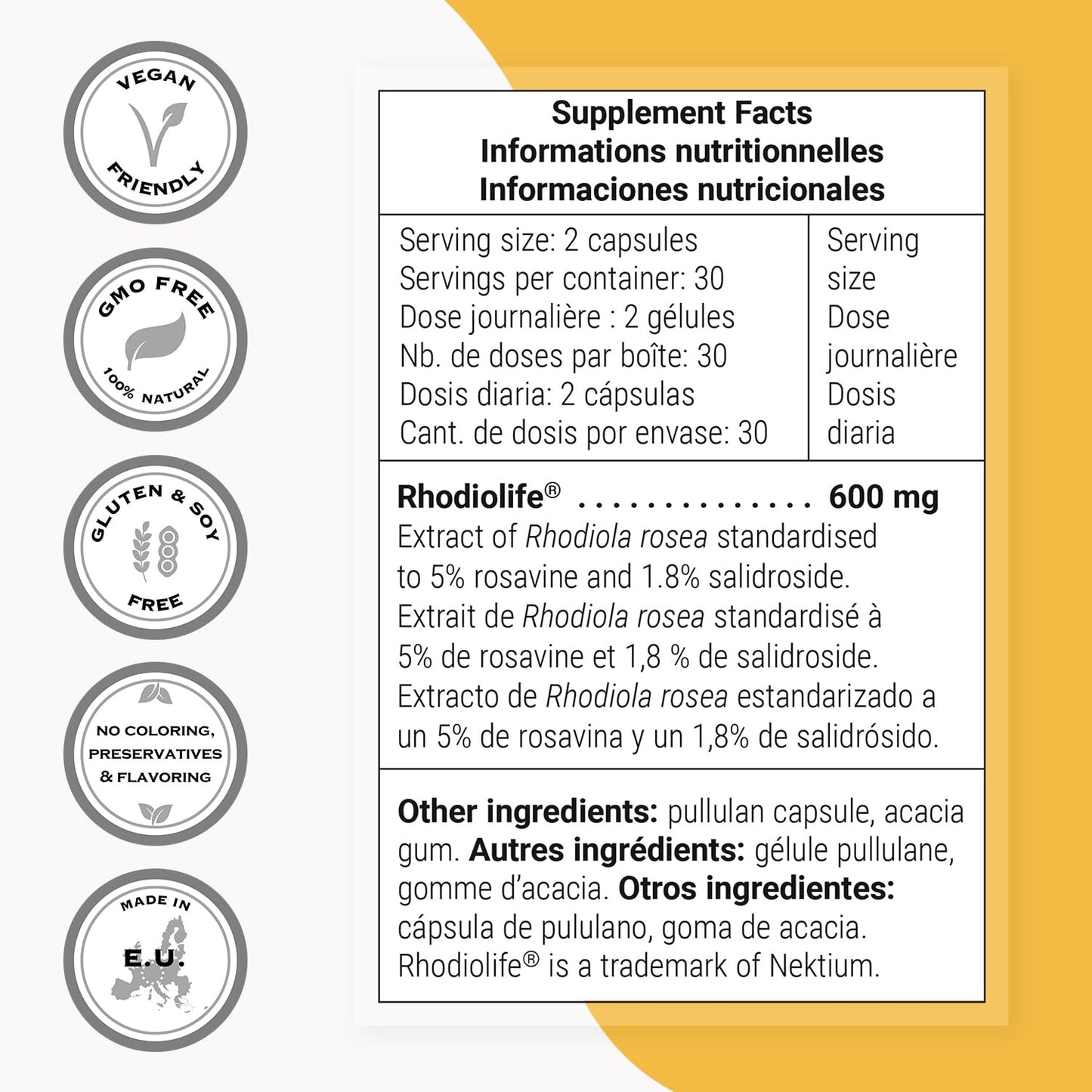 Supersmart Rhodiola Rosea 600mg per Day Capsule, 60 Vegetarian Capsules