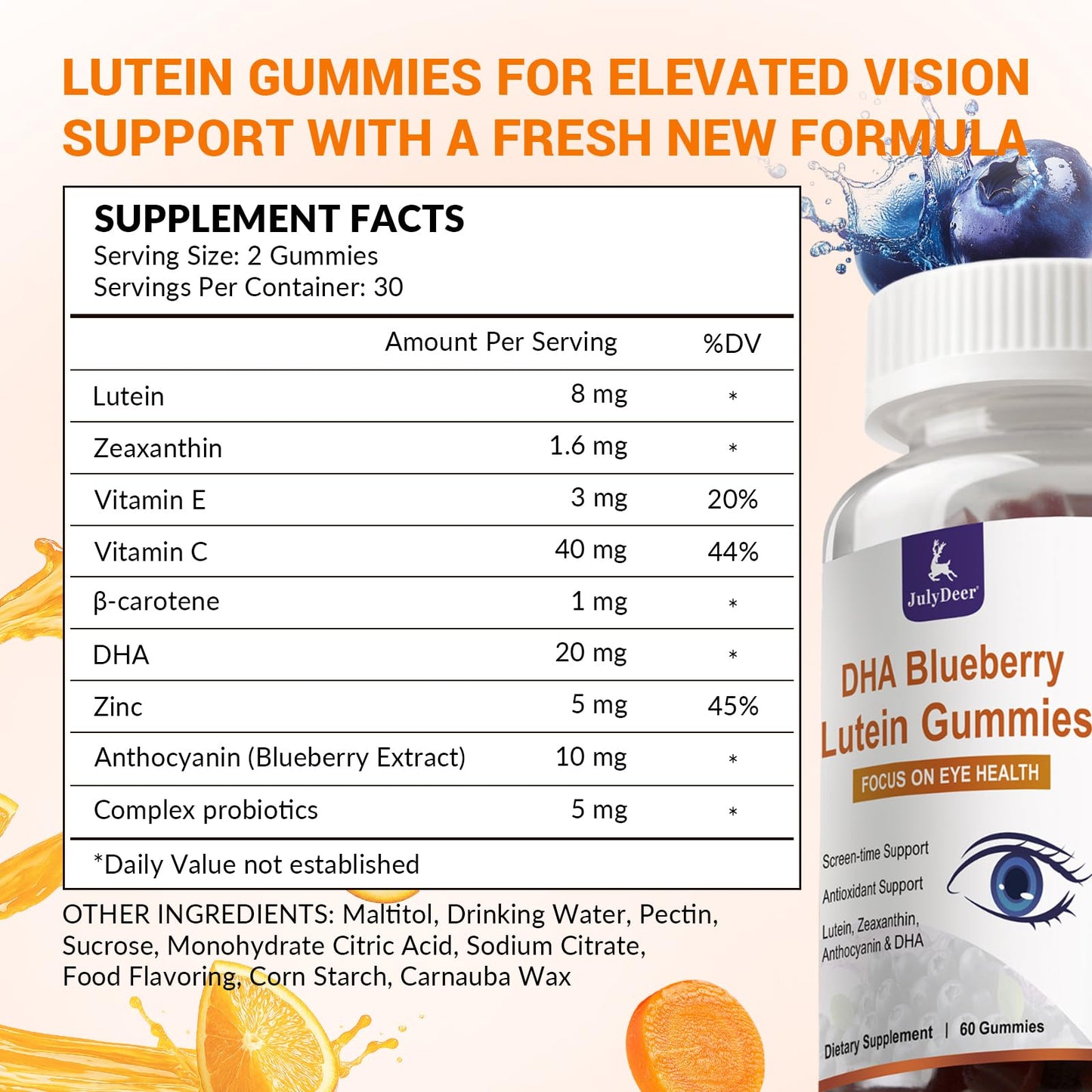 JulyDeer Lutein and Zeaxanthin Gummies Eye Health Support, 120 Count