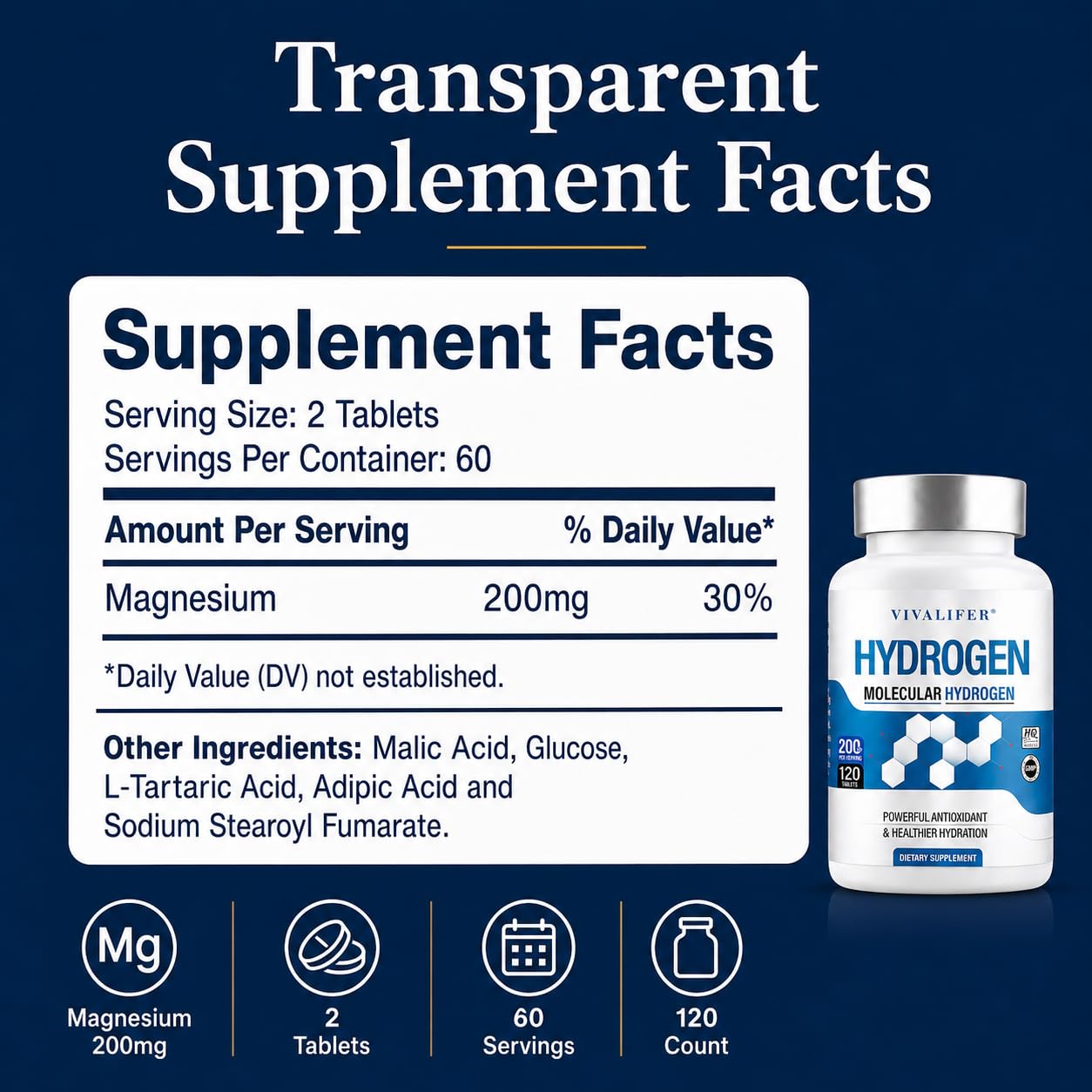 FLUUX H2 Molecular Hydrogen Tablets, 120 Count