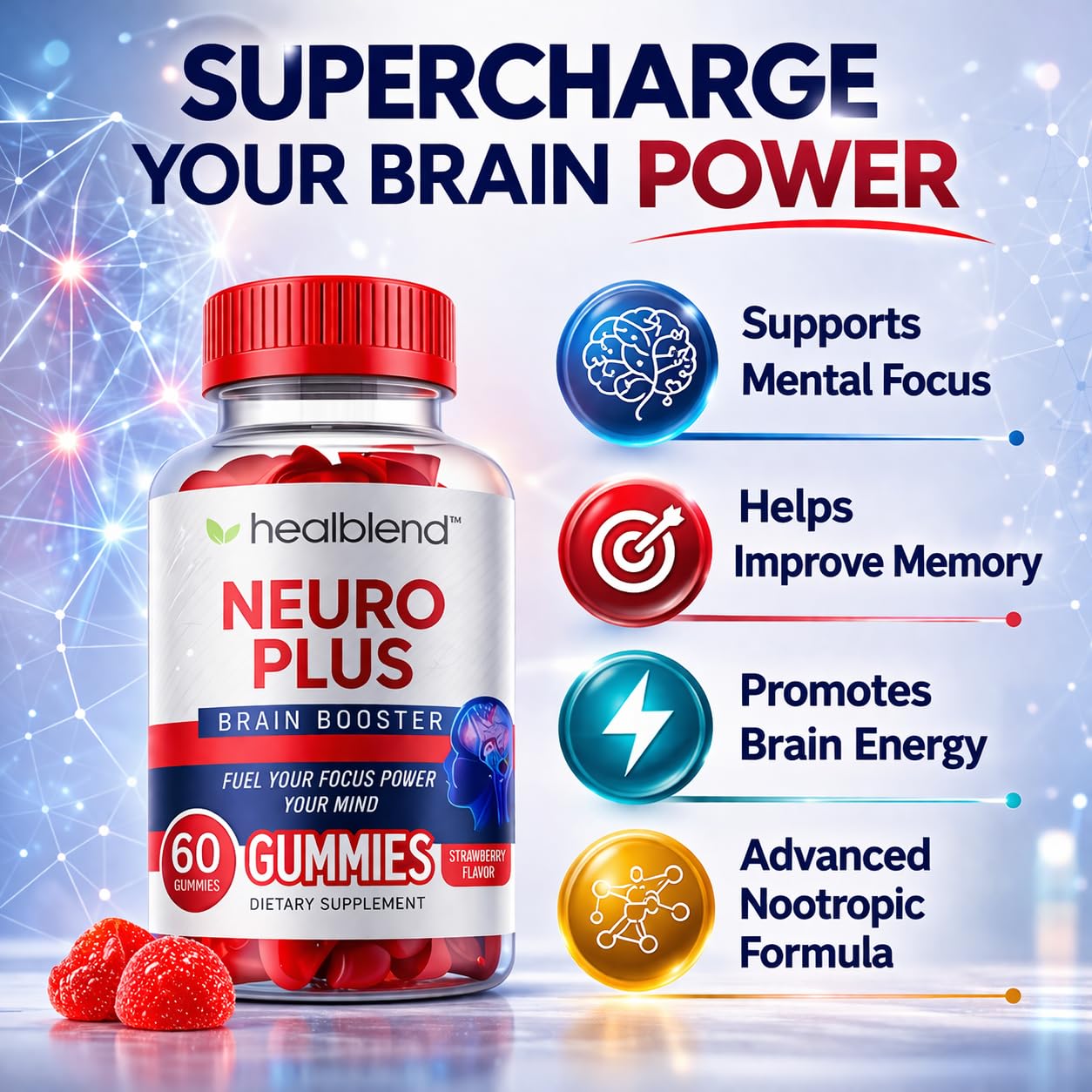 healblend Neuro Plus Brain Booster Gummies 60 Count