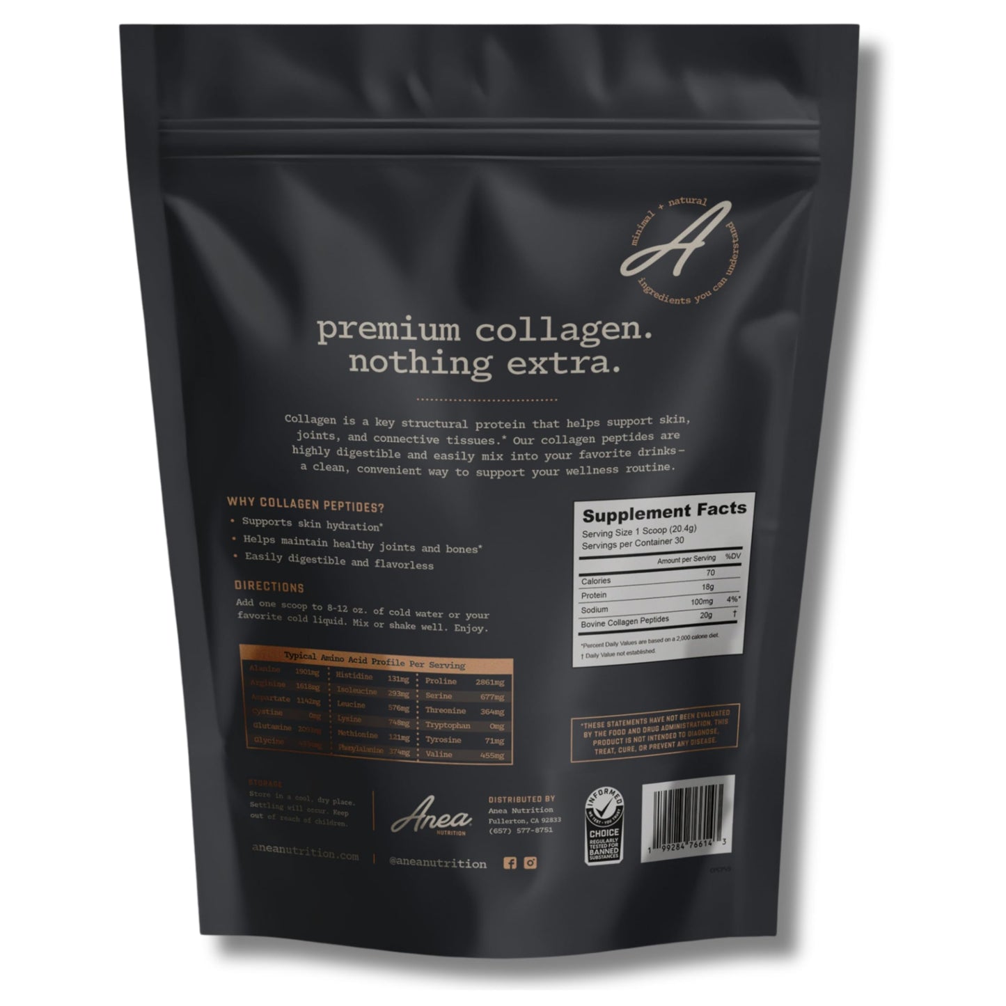 Anea Nutrition Collagen Peptides - Unflavored Powder, 21.5877 oz
