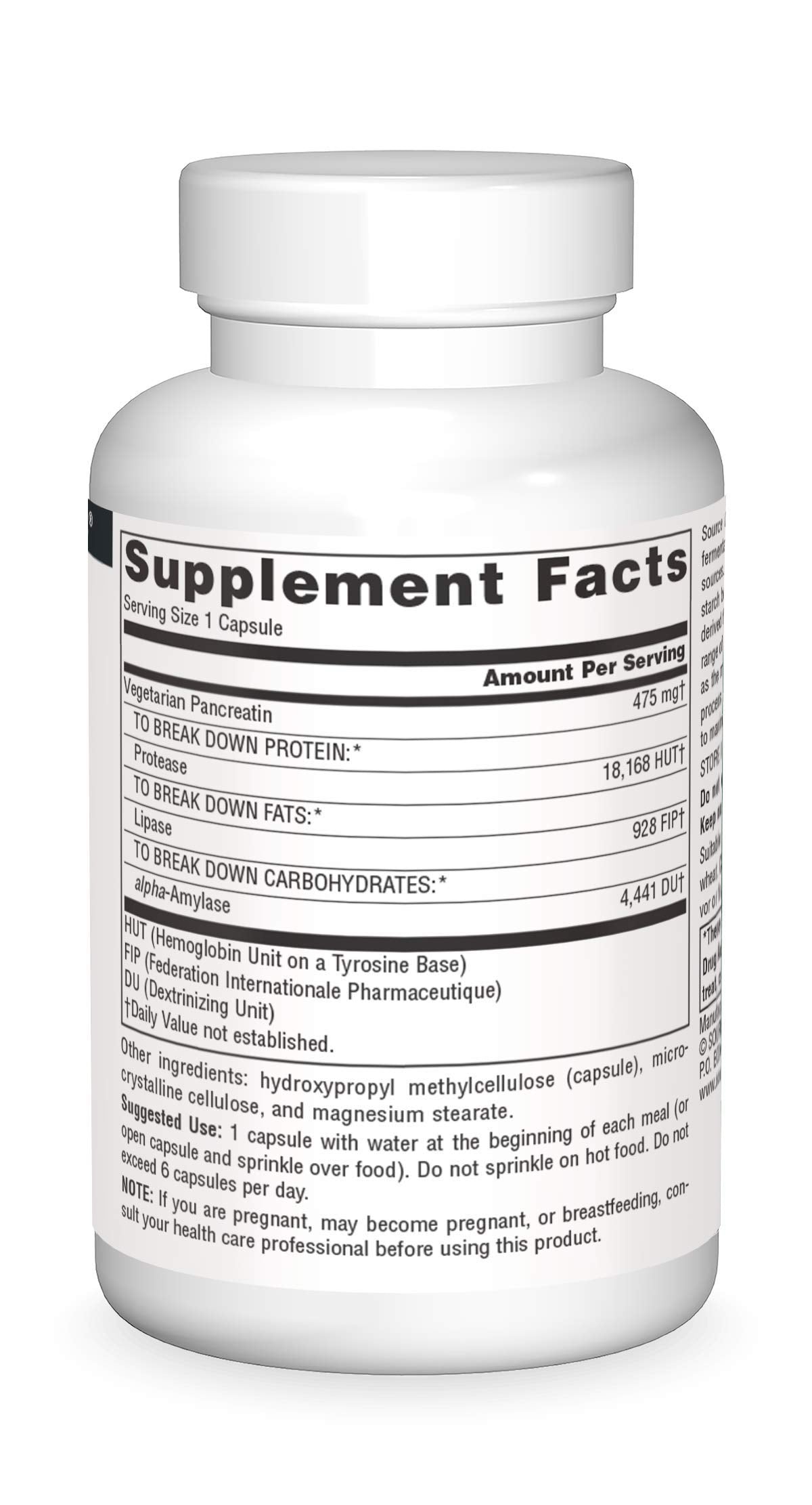 Source Naturals Vegetarian Pancreatin Comprehensive Digestive Enzymes from Plants 475mg Capsules, 60 Count