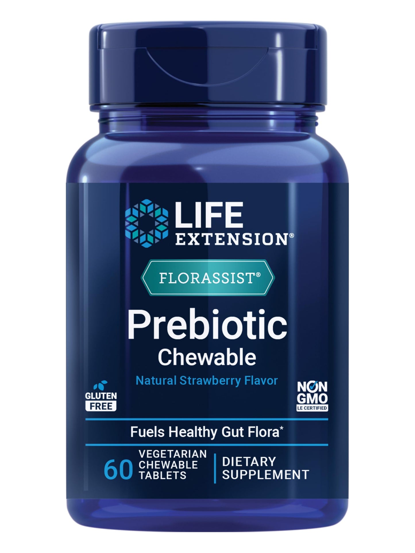 Life Extension FLORASSIST Prebiotic Chewable Tablets (Strawberry), 1000 mg Xylooligosaccharides, 60 Chewable Tablets