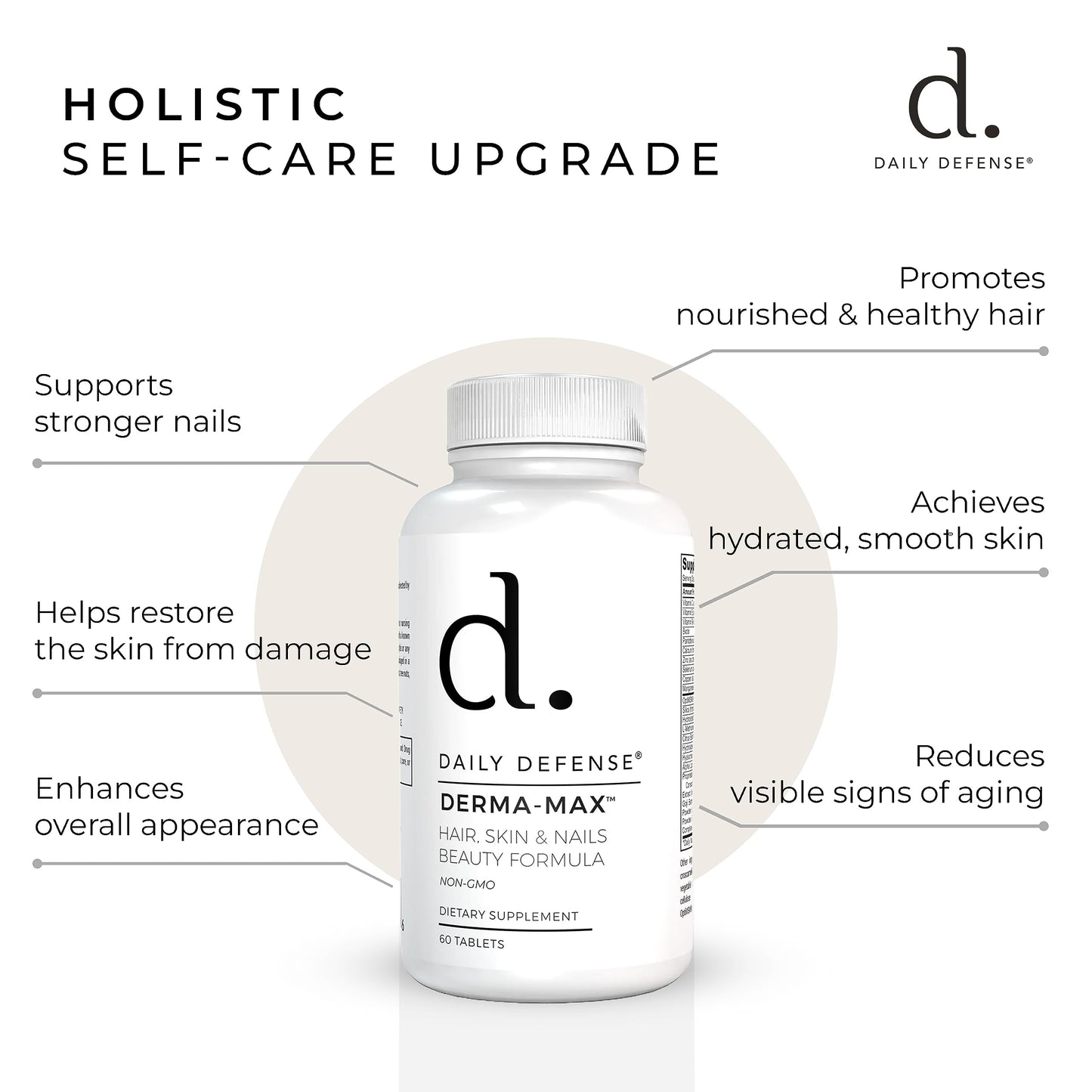 Daily Defense Collagen Supplements for Women - Hair Skin and Nails, 60 Tablets