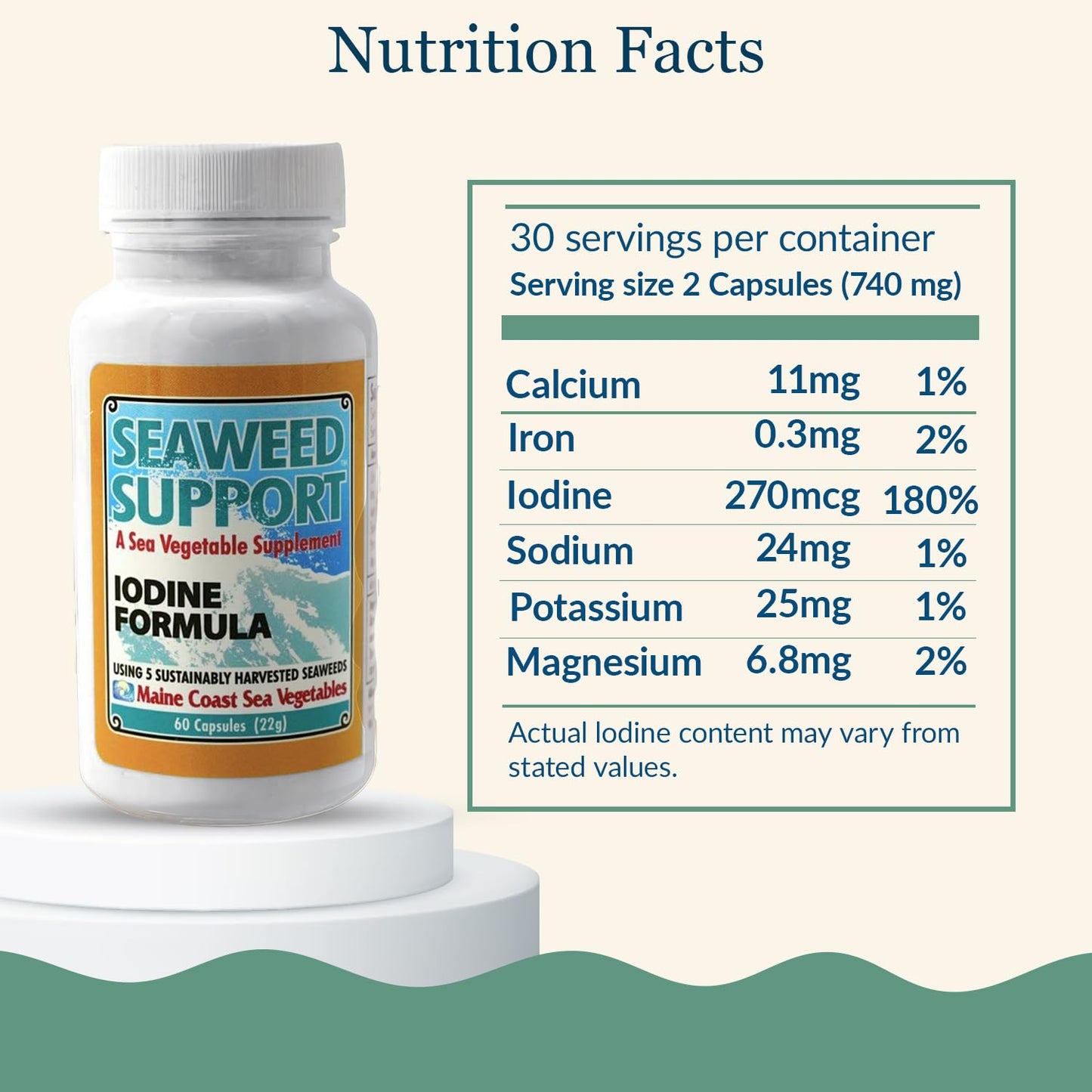 Maine Coast Sea Vegetables Seaweed Support Iodine Formula Capsule, 1 Capsule