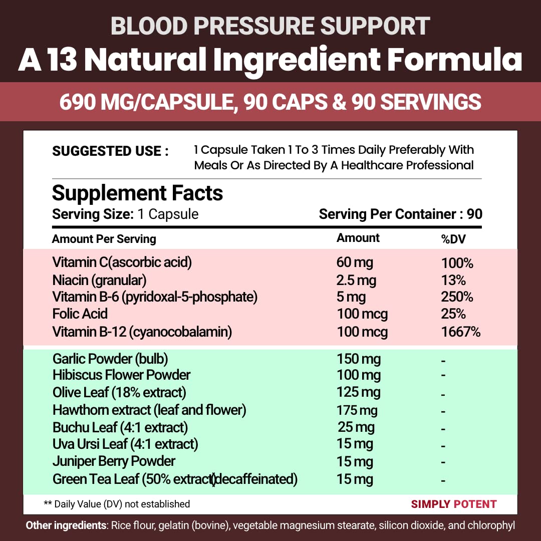 Simply Potent Blood Pressure Support Supplements 90 Capsules